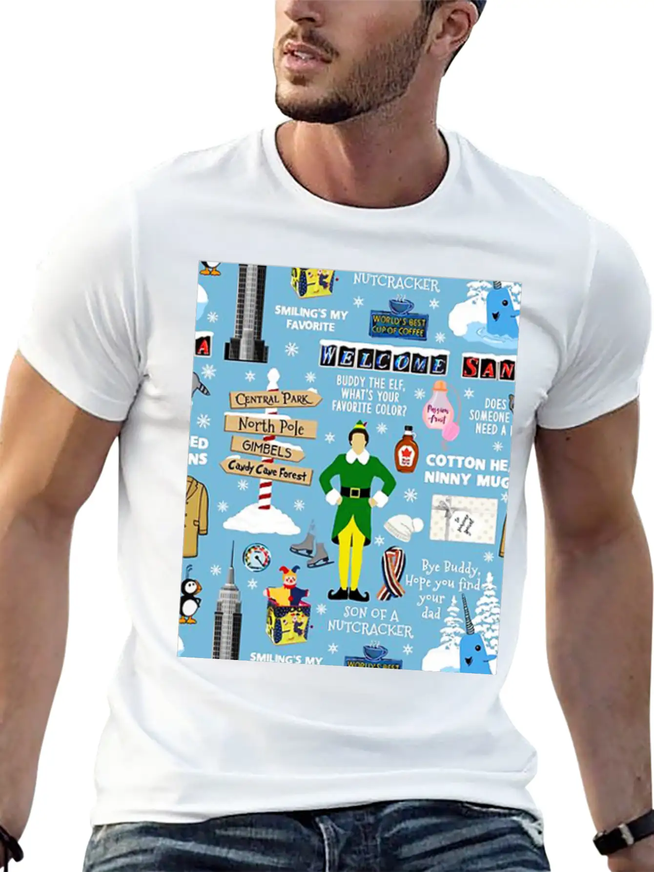 Buddy The Elf Collage Unisex Short Sleeve Soft Cotton T-Shirt – Casual Everyday Wear