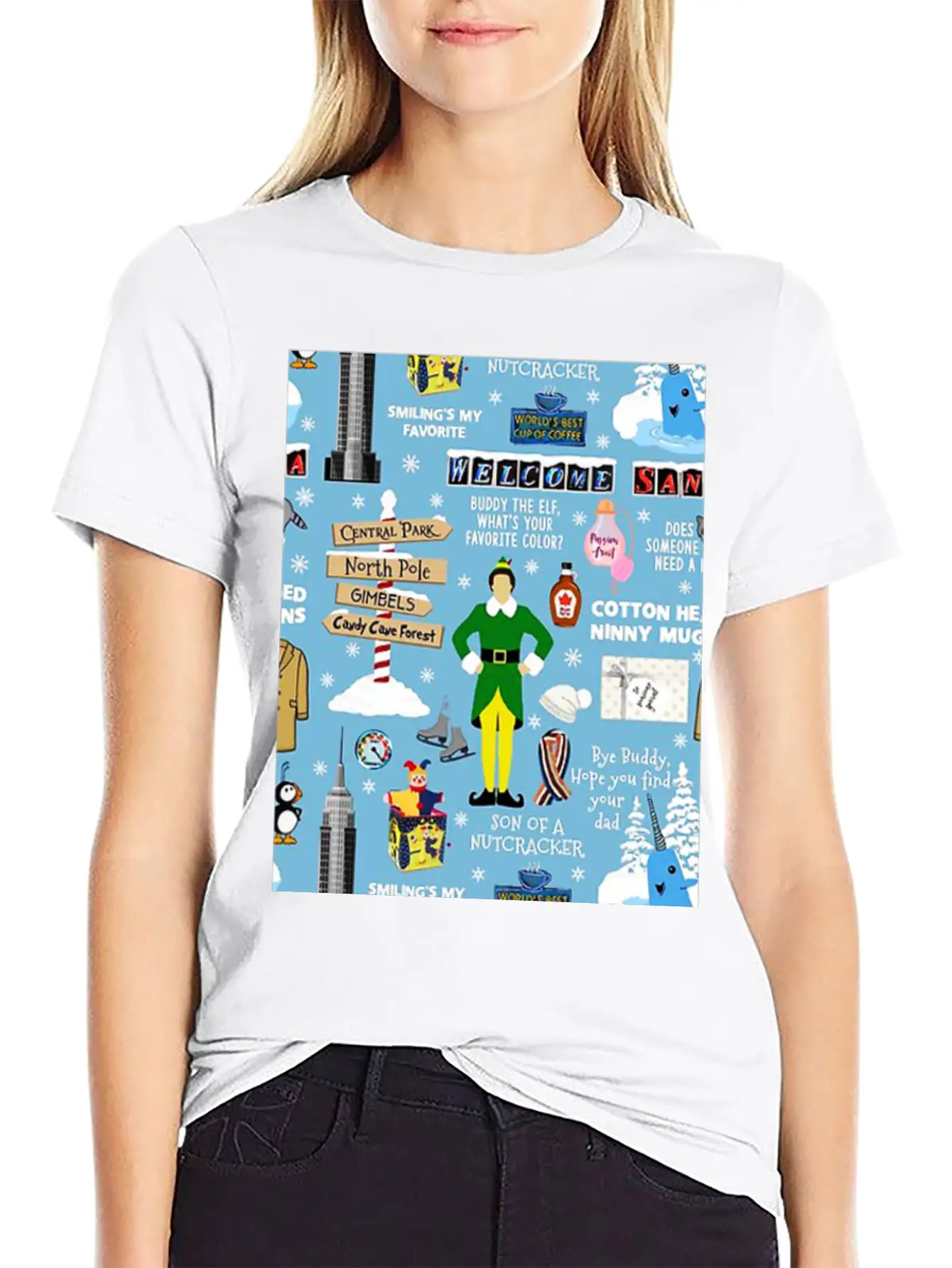 Buddy The Elf Collage Unisex Short Sleeve Soft Cotton T-Shirt – Casual Everyday Wear