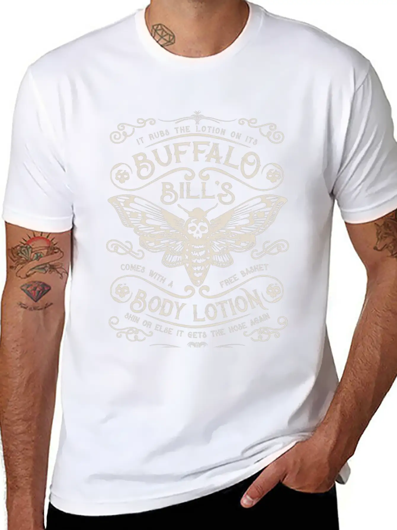 Buffalo Bill's Body Lotion Label Unisex Short Sleeve Soft Cotton T-Shirt – Casual Everyday Wear