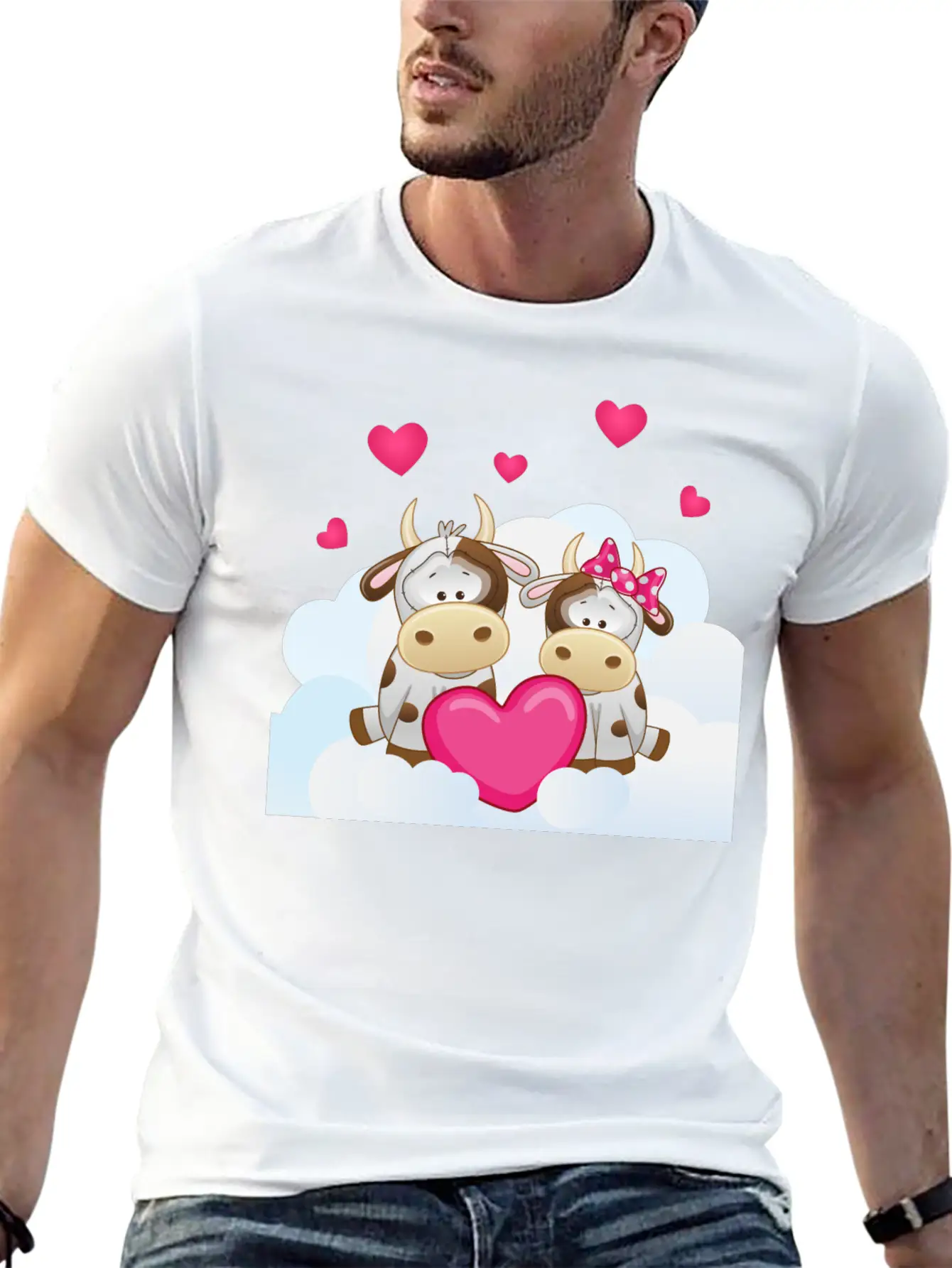 Bull Cow Love Cloud Heart Animals Breathable Soft Cotton T-Shirt – Timeless Casual Look