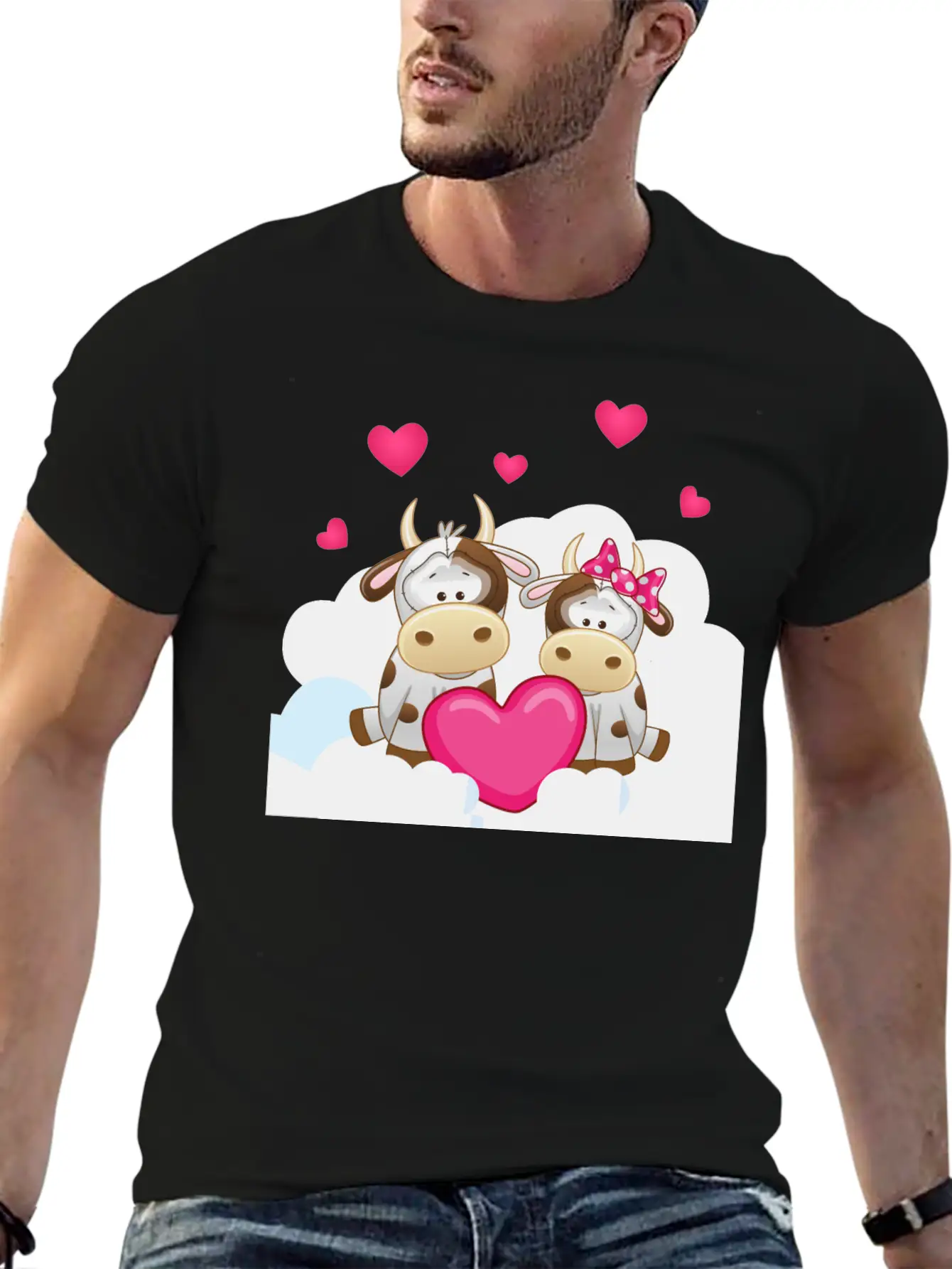 Bull Cow Love Cloud Heart Animals Breathable Soft Cotton T-Shirt – Timeless Casual Look