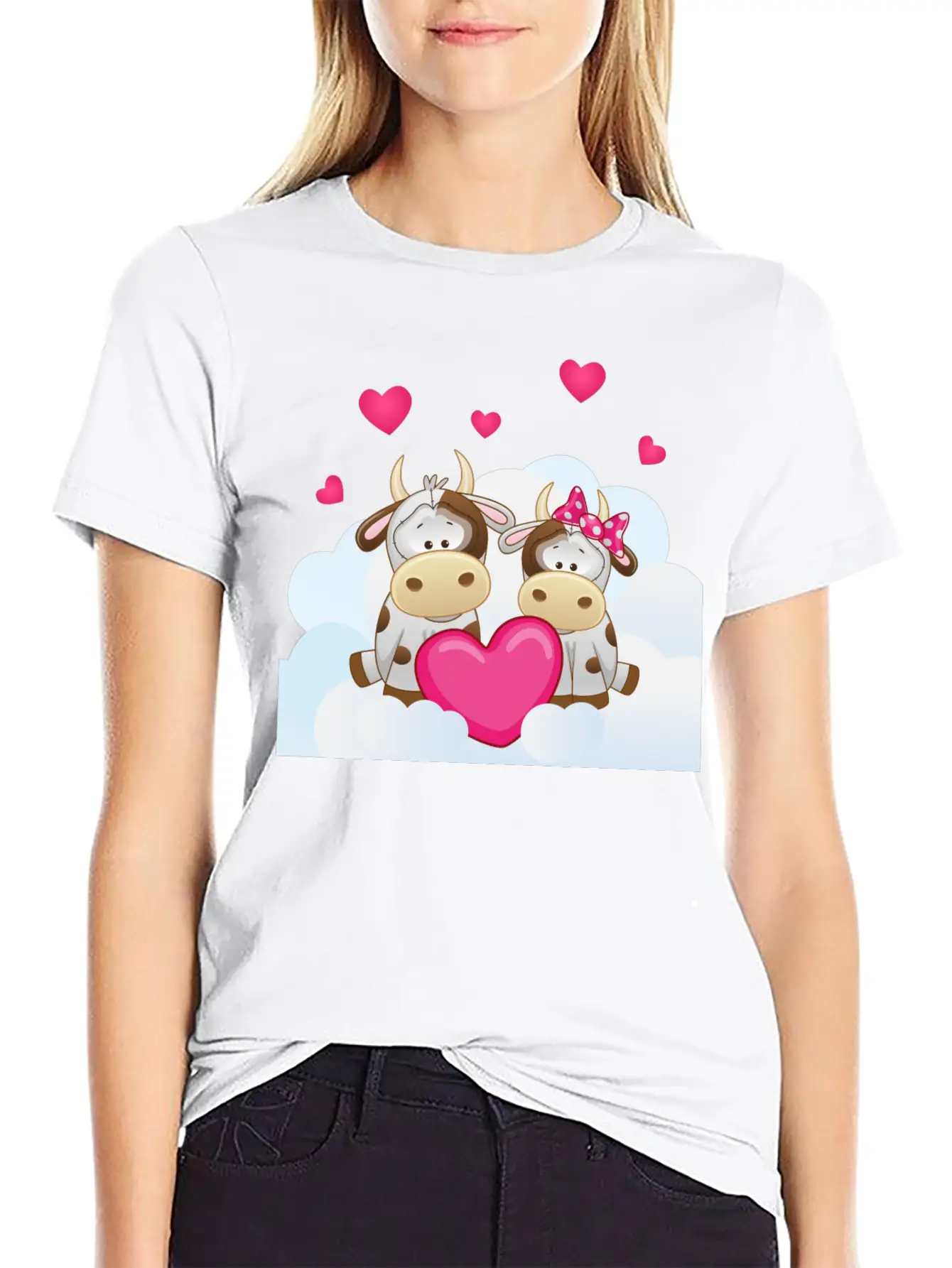 Bull Cow Love Cloud Heart Animals Breathable Soft Cotton T-Shirt – Timeless Casual Look