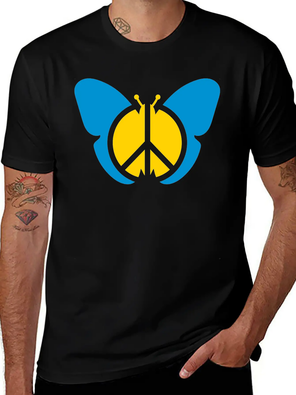 Butterfly Peace Sign Symbol Hippie Peace Love Silh Stylish Everyday T-Shirt – Unisex Basic Cotton Tee