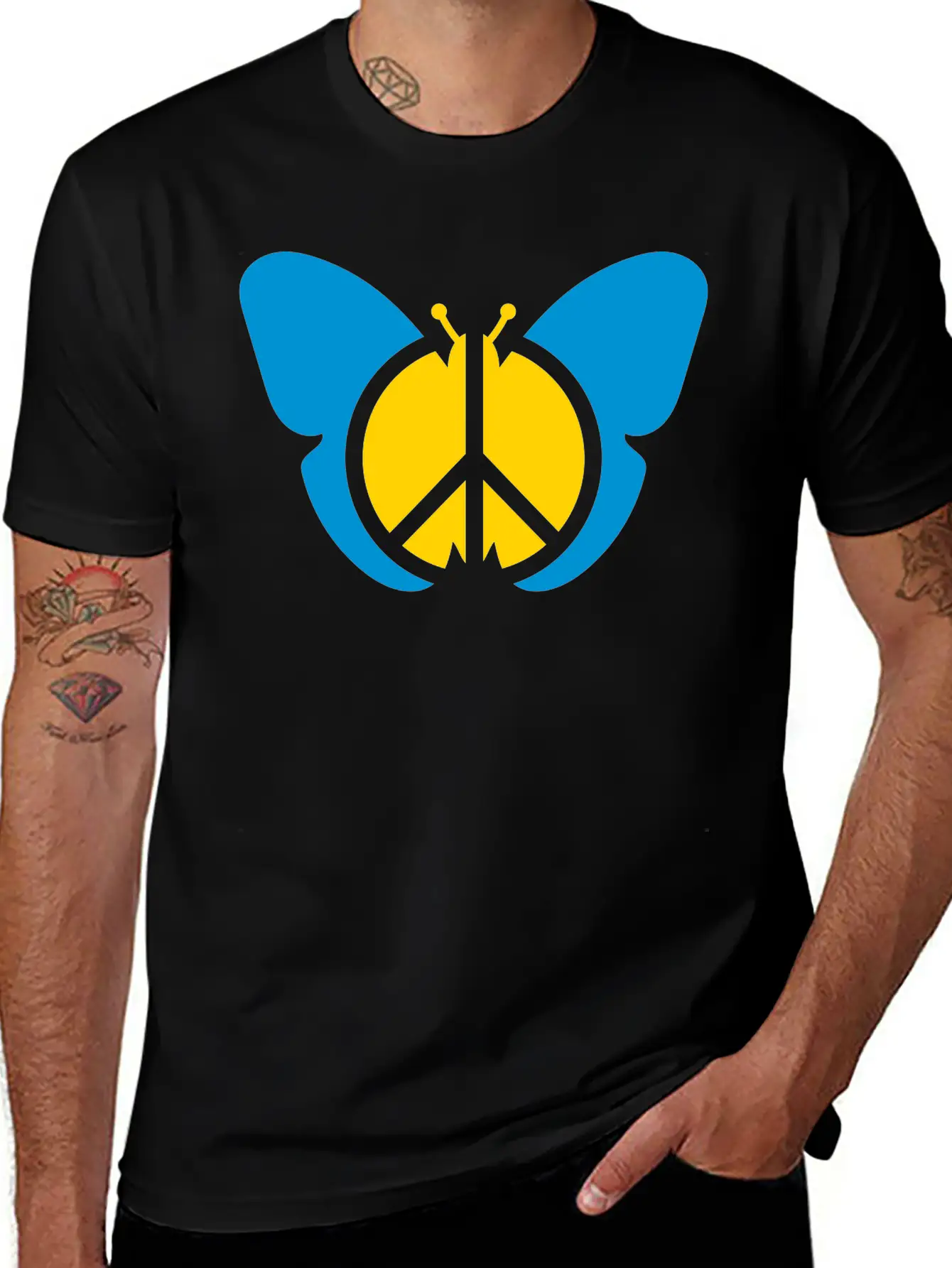 Butterfly Peace Sign Symbol Hippie Peace Love Silh Stylish Everyday T-Shirt – Unisex Basic Cotton Tee