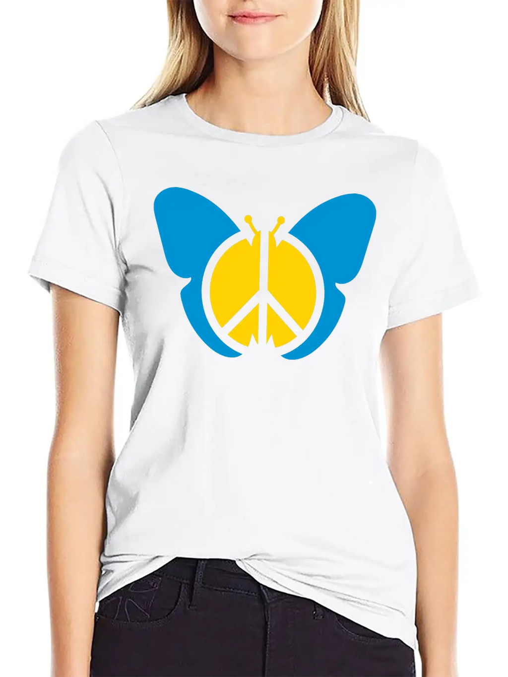 Butterfly Peace Sign Symbol Hippie Peace Love Silh Stylish Everyday T-Shirt – Unisex Basic Cotton Tee