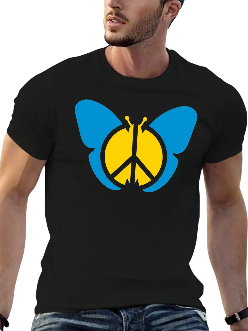 Butterfly Peace Sign Symbol Hippie Peace Love Silh Stylish Everyday T-Shirt – Unisex Basic Cotton Tee