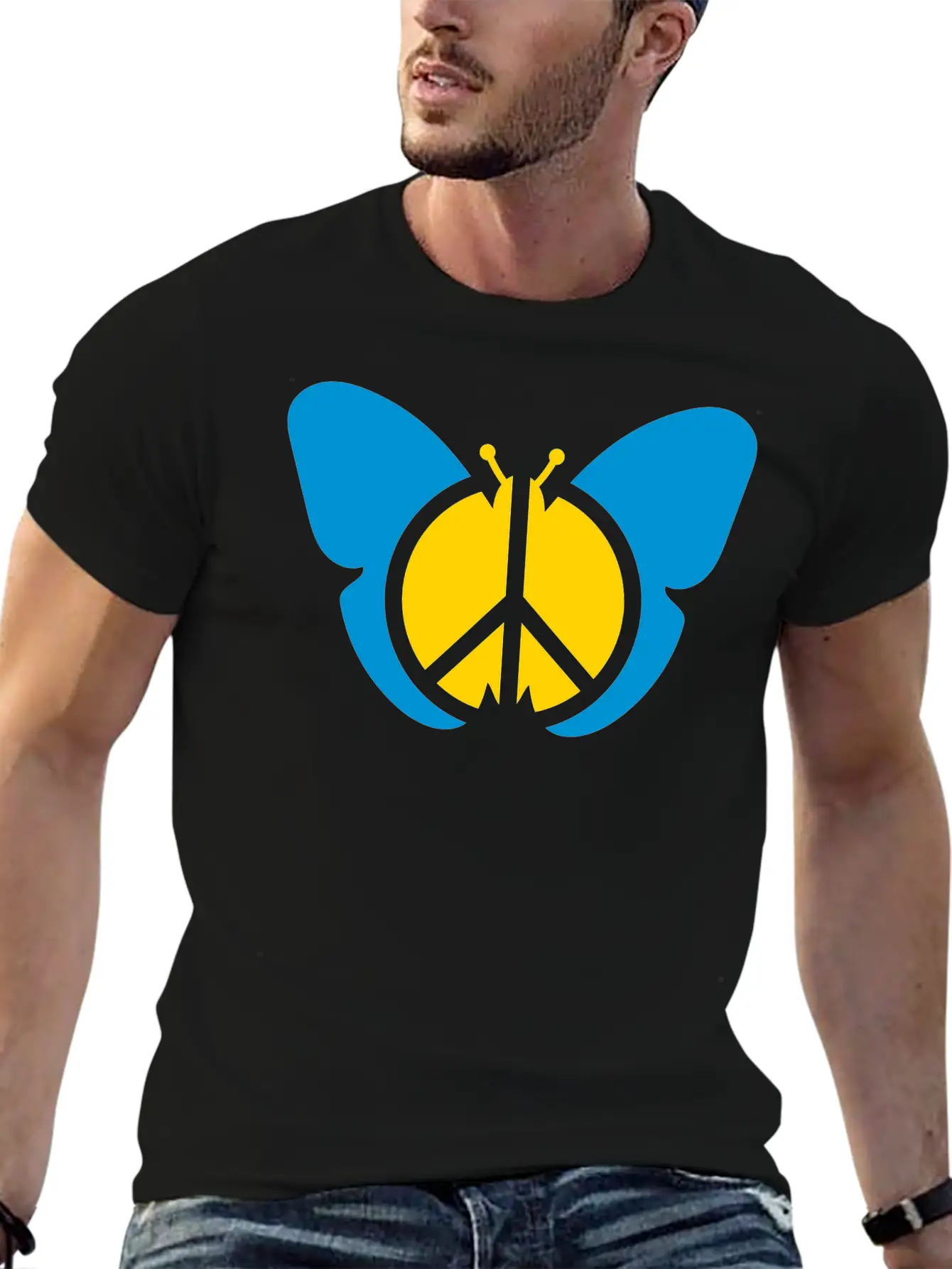 Butterfly Peace Sign Symbol Hippie Peace Love Silh Stylish Everyday T-Shirt – Unisex Basic Cotton Tee