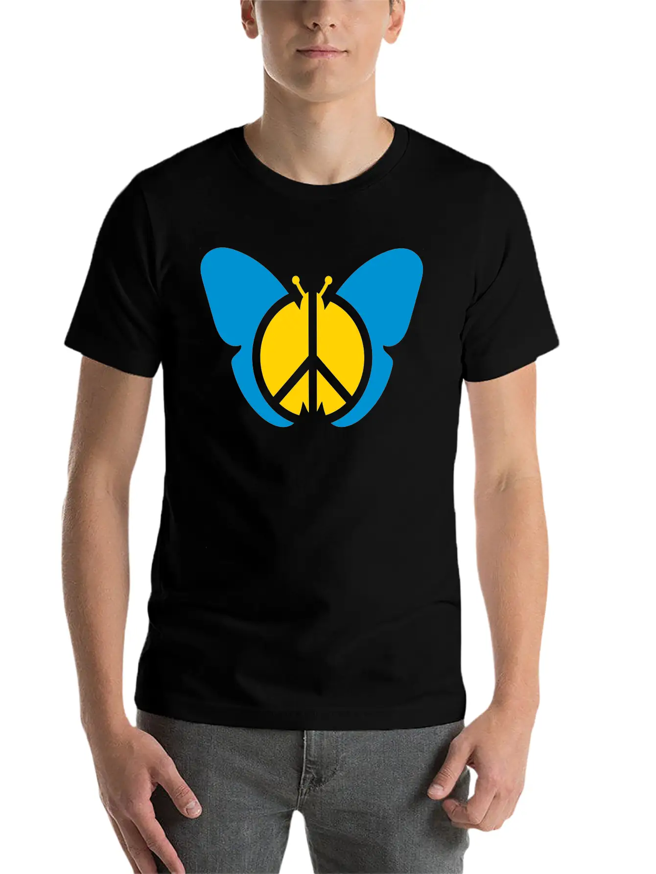 Butterfly Peace Sign Symbol Hippie Peace Love Silh Stylish Everyday T-Shirt – Unisex Basic Cotton Tee