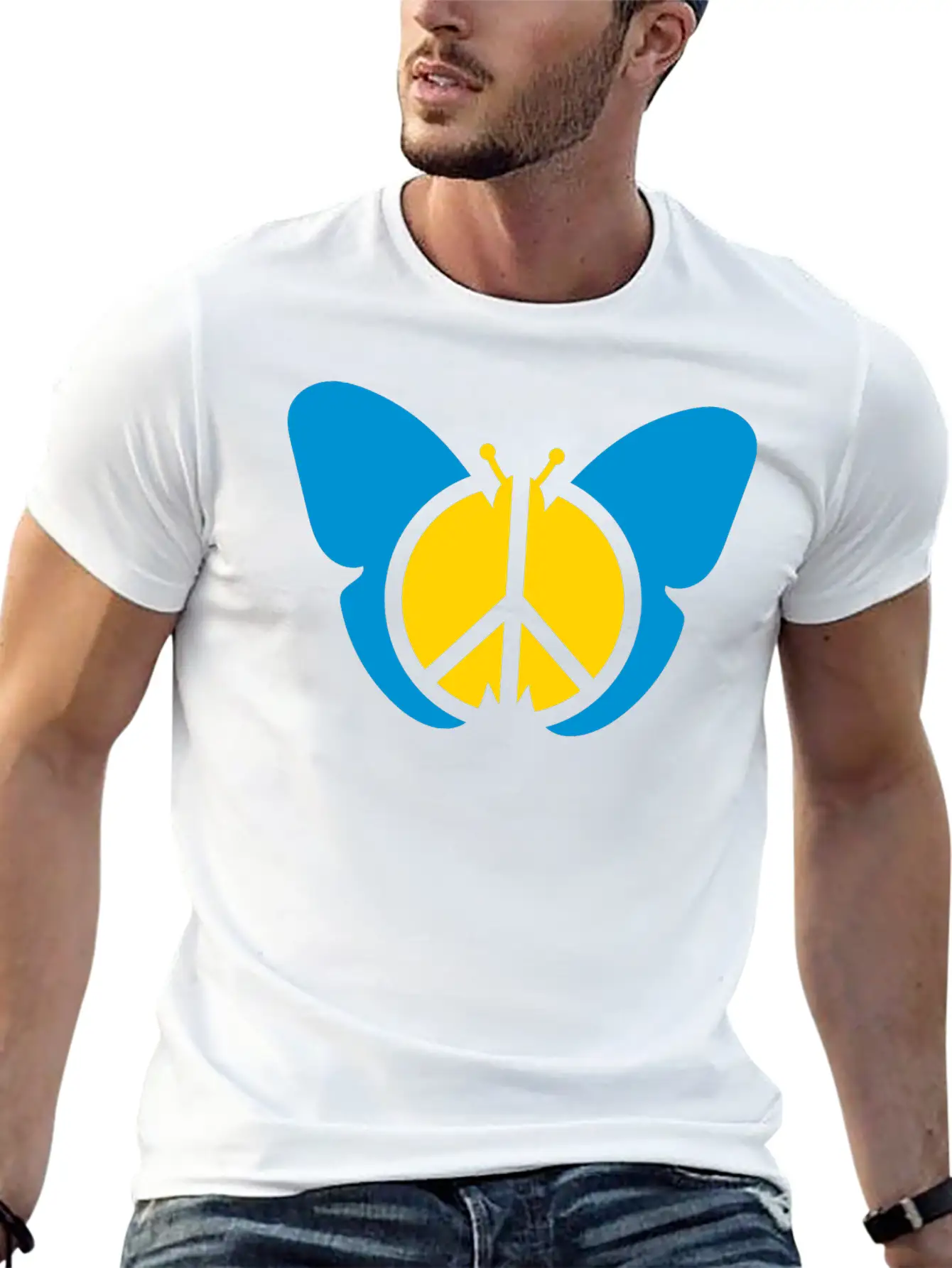 Butterfly Peace Sign Symbol Hippie Peace Love Silh Stylish Everyday T-Shirt – Unisex Basic Cotton Tee