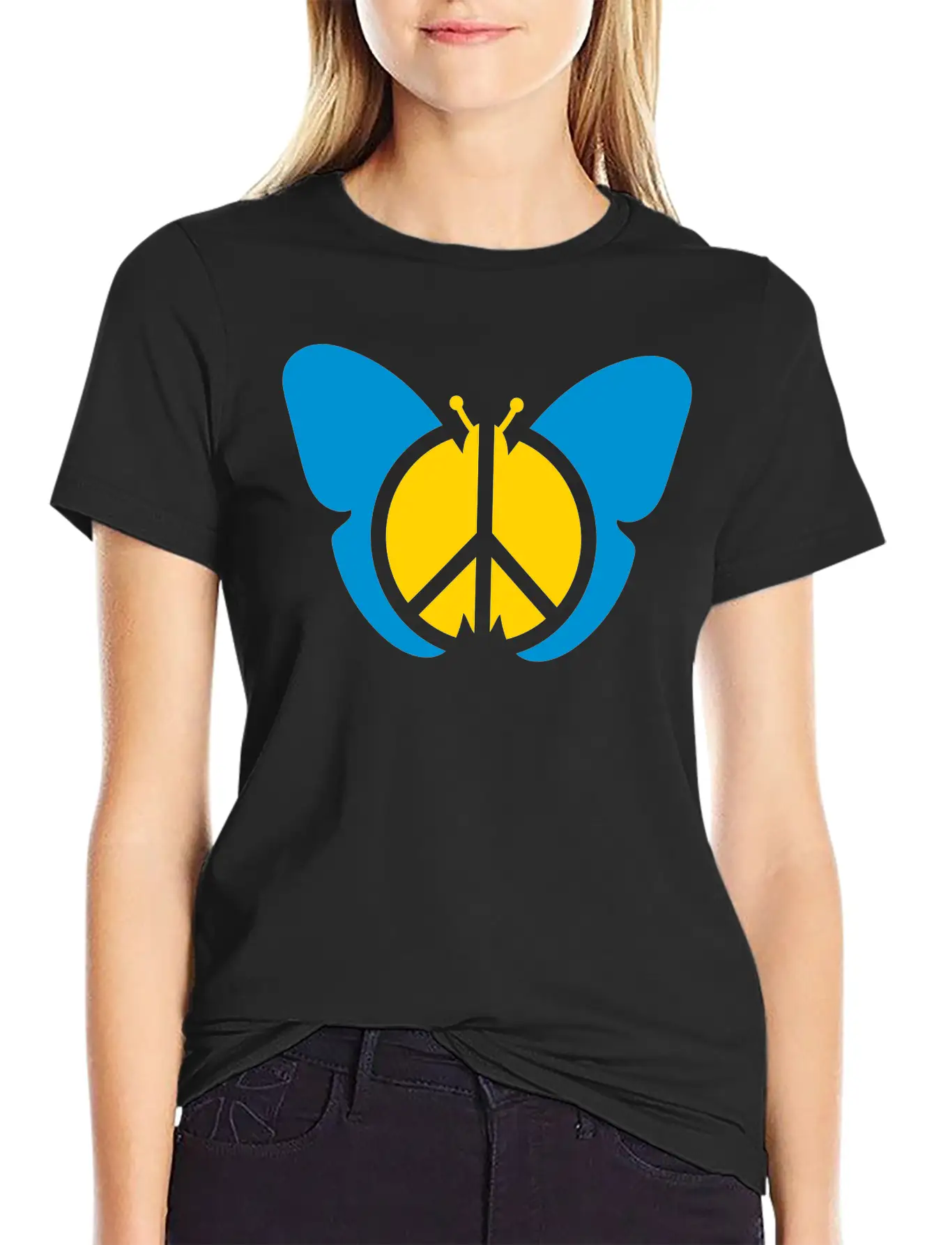 Butterfly Peace Sign Symbol Hippie Peace Love Silh Stylish Everyday T-Shirt – Unisex Basic Cotton Tee