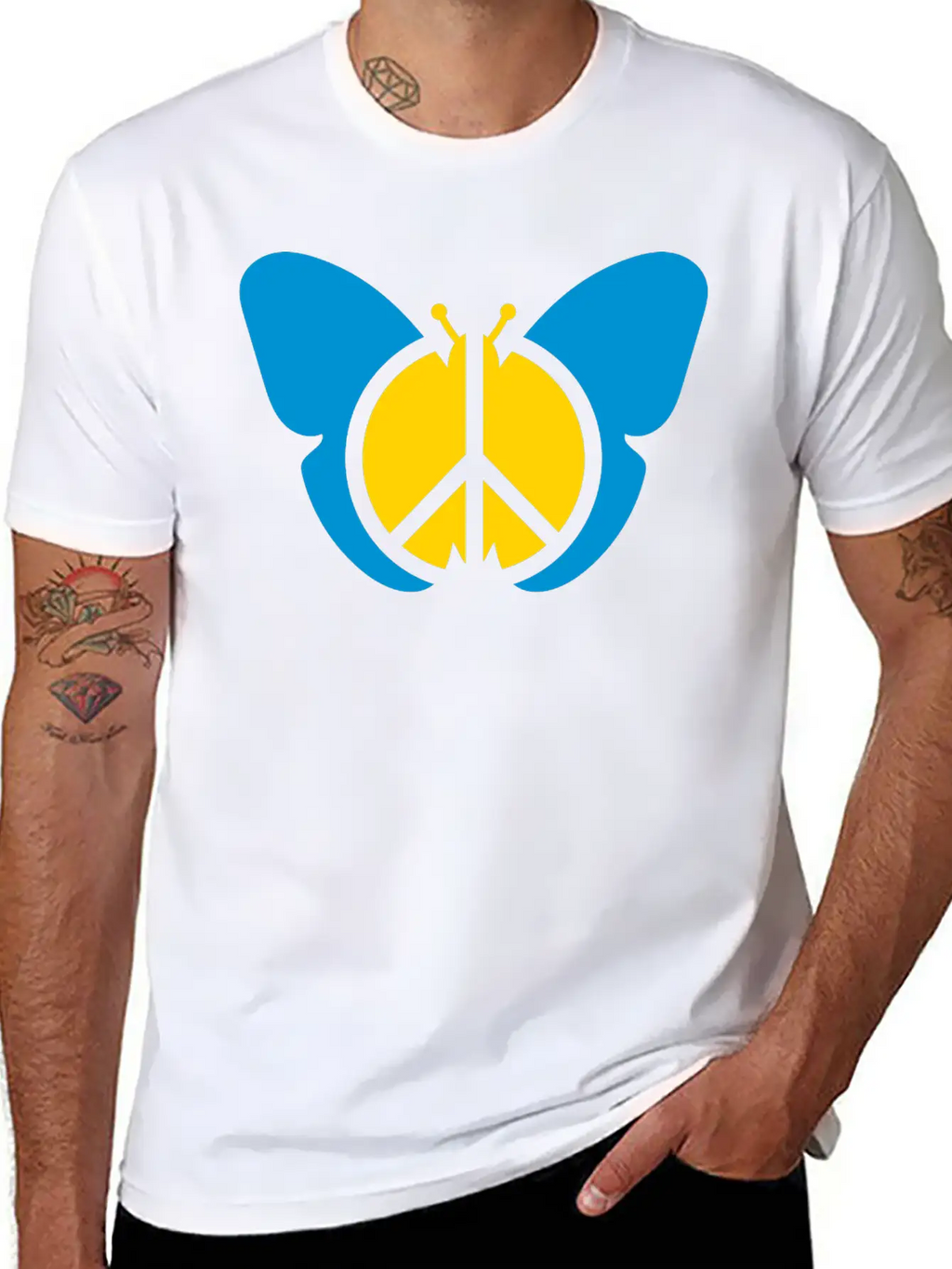 Butterfly Peace Sign Symbol Hippie Peace Love Silh Stylish Everyday T-Shirt – Unisex Basic Cotton Tee