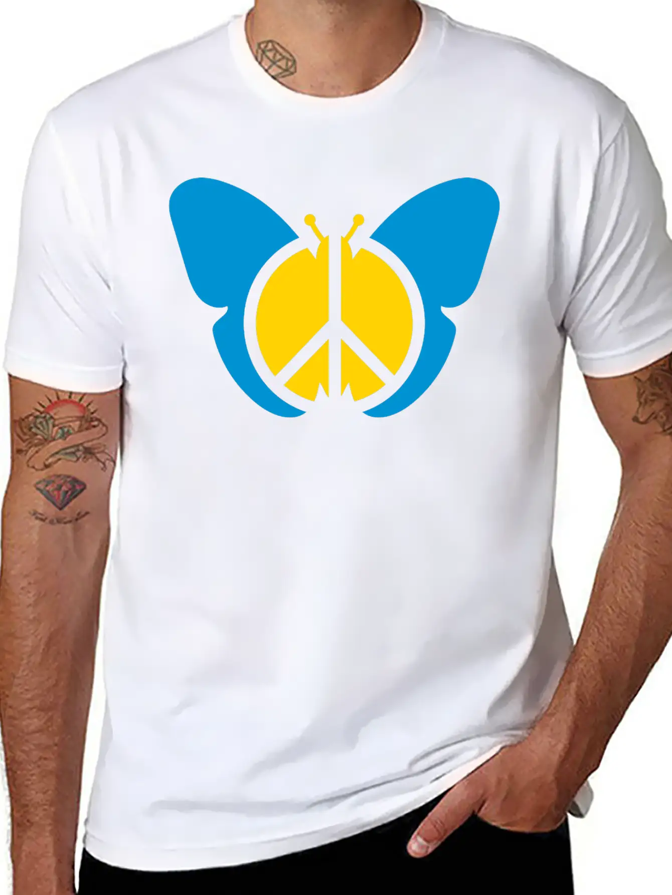 Butterfly Peace Sign Symbol Hippie Peace Love Silh Stylish Everyday T-Shirt – Unisex Basic Cotton Tee
