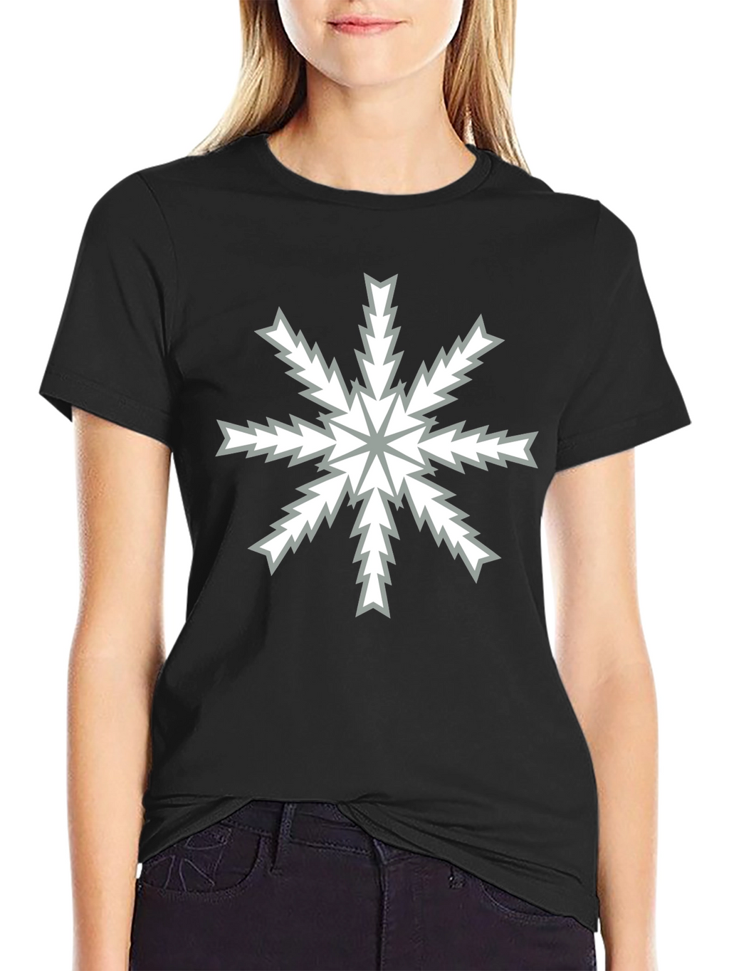 Abstract Snowflake Graphic Black T-Shirt