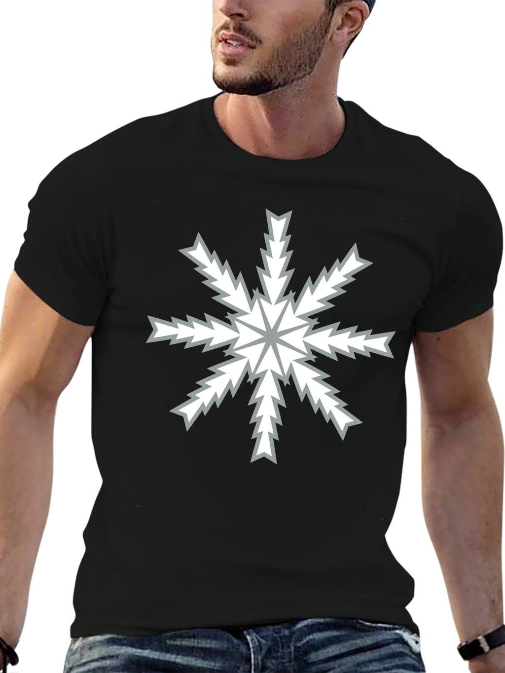 Abstract Snowflake Graphic Black T-Shirt