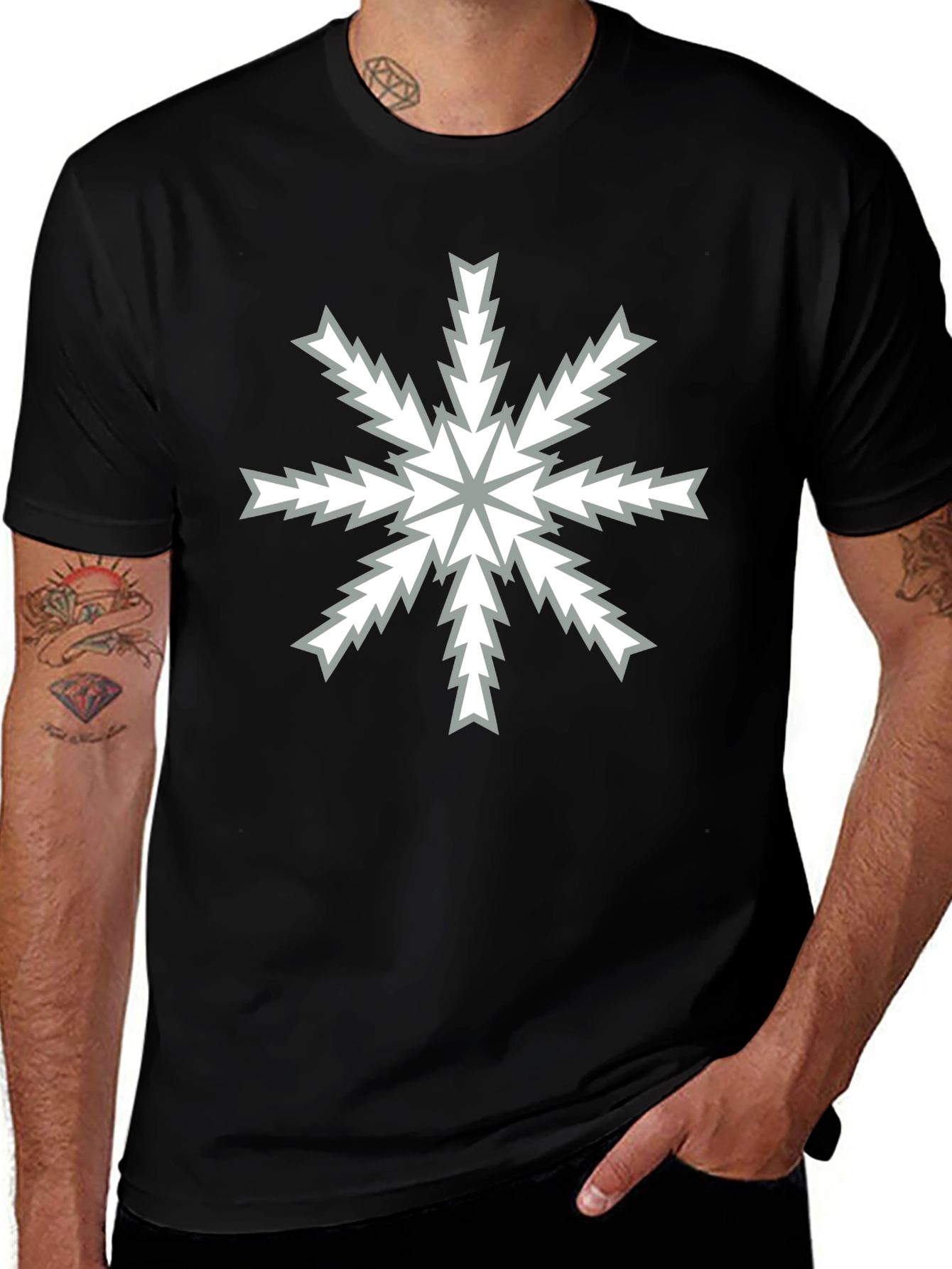 Abstract Snowflake Graphic Black T-Shirt