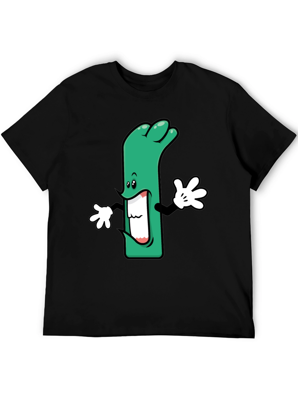 Cartoon Leek Graphic Black T-Shirt