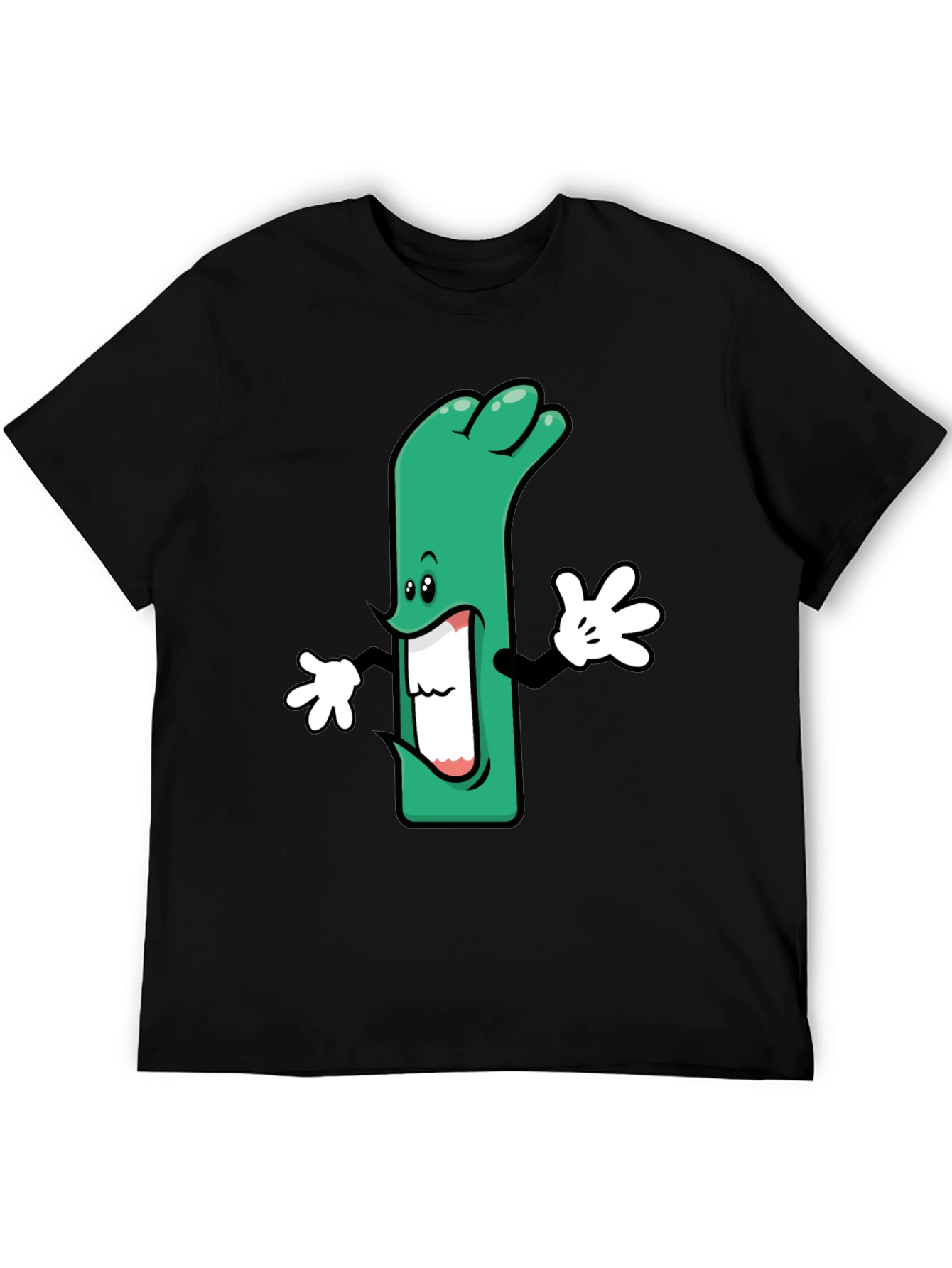 Cartoon Leek Graphic Black T-Shirt