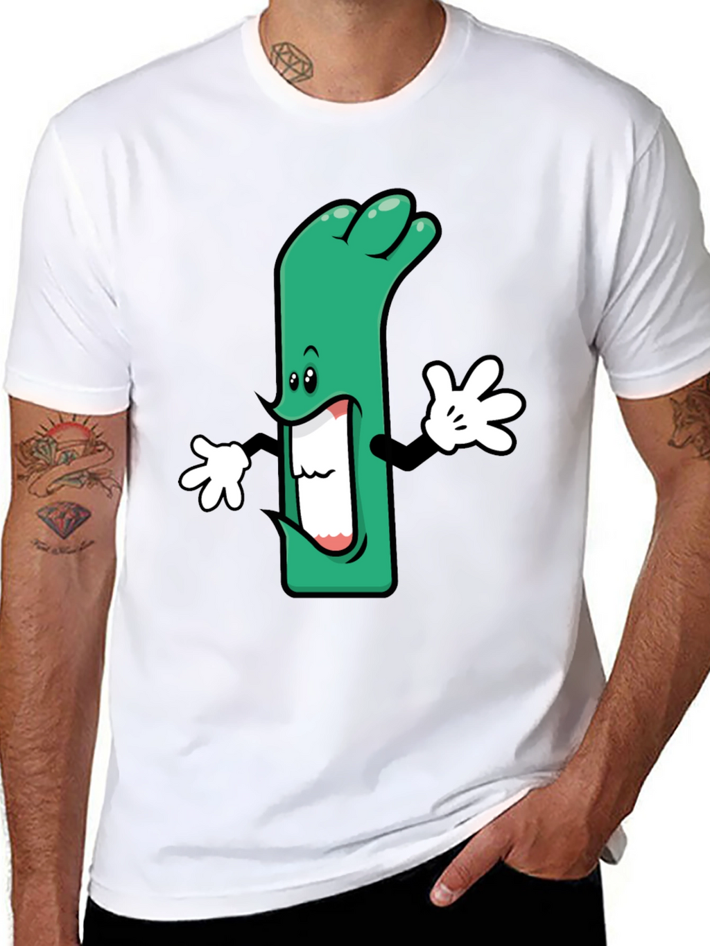 Cartoon Leek Graphic Black T-Shirt