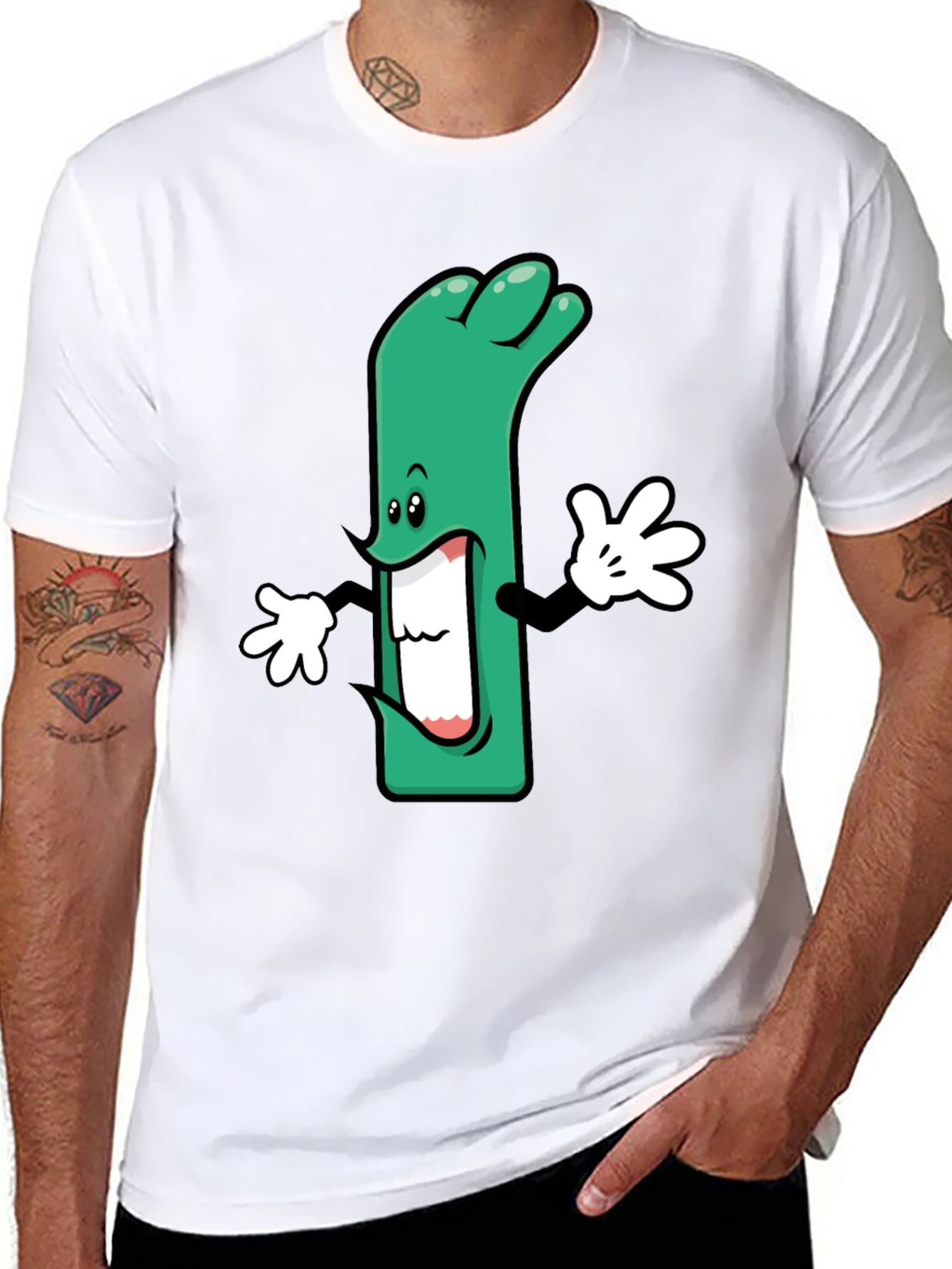 Cartoon Leek Graphic Black T-Shirt