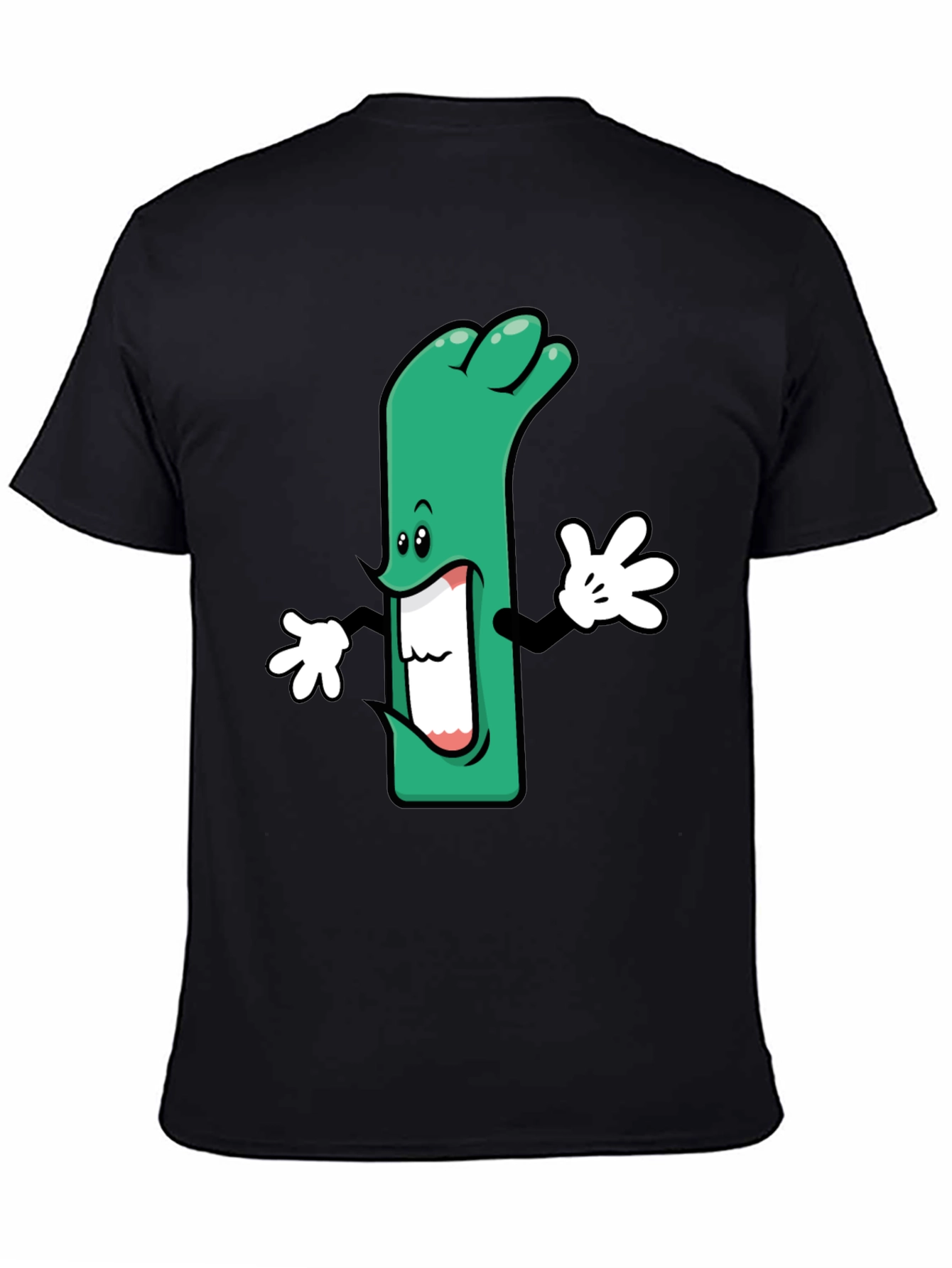 Cartoon Leek Graphic Black T-Shirt