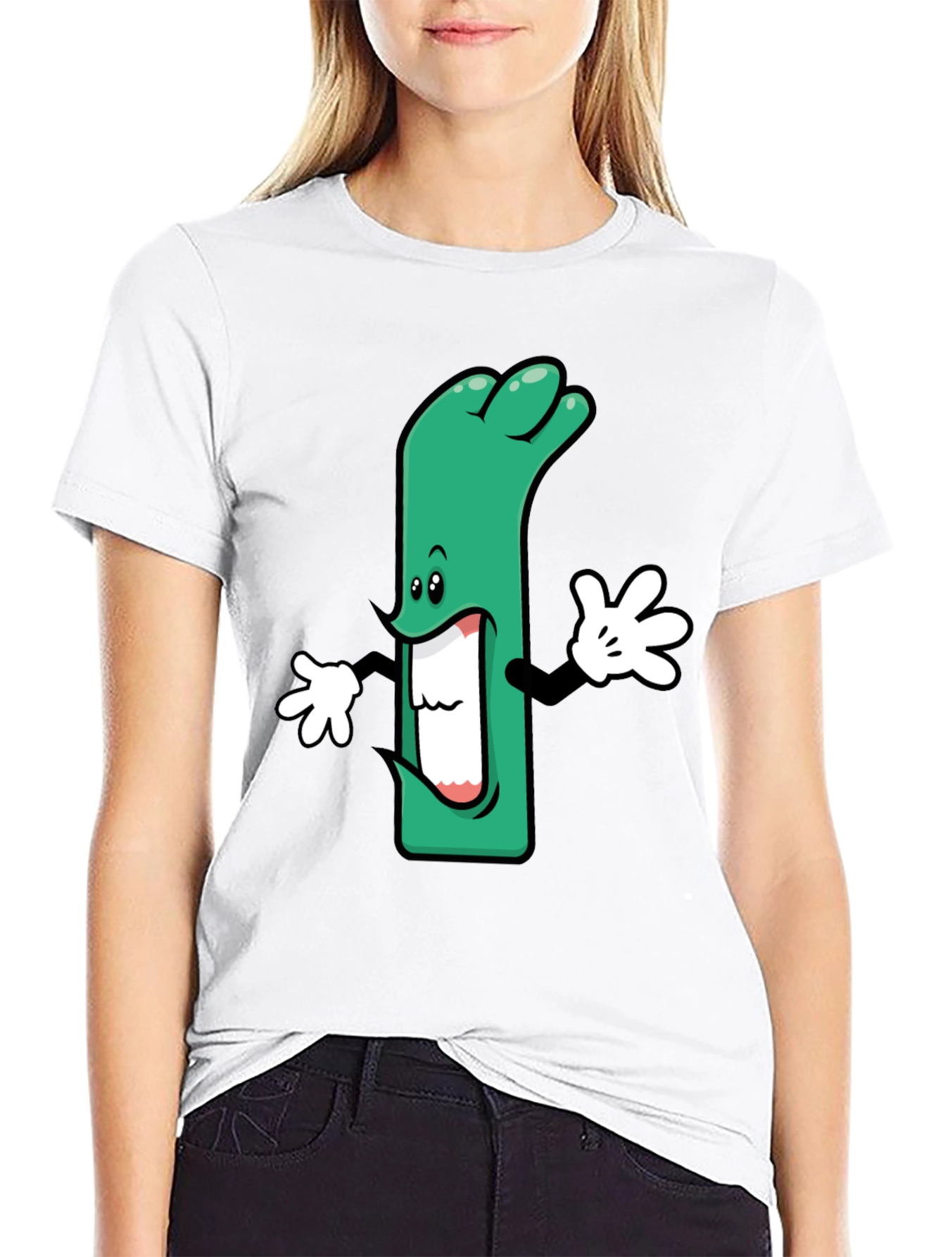Cartoon Leek Graphic Black T-Shirt