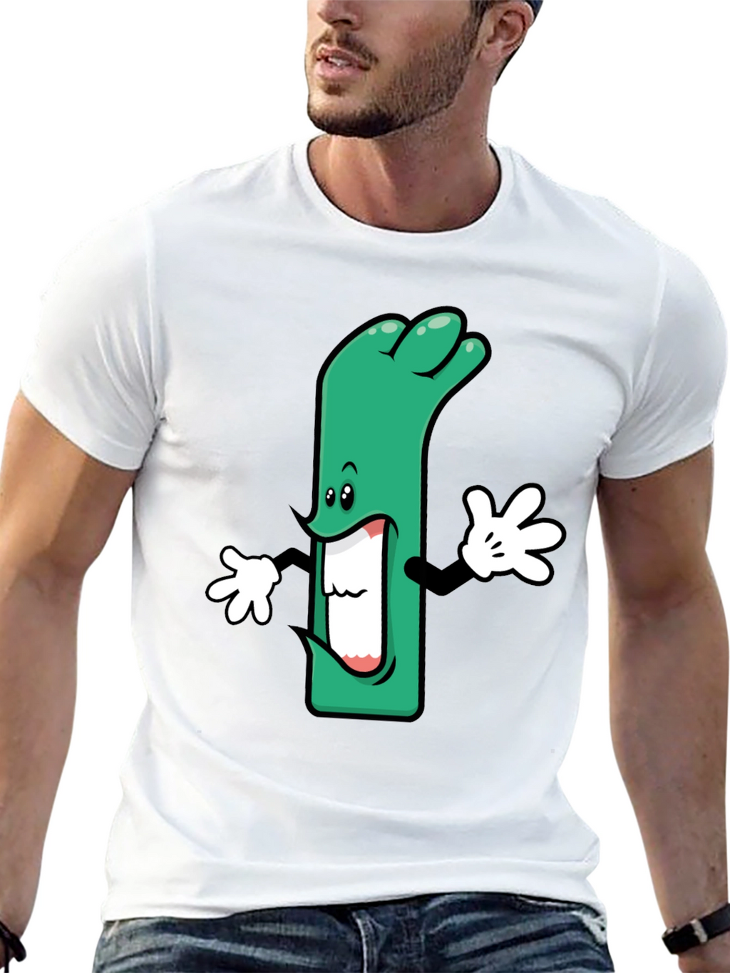 Cartoon Leek Graphic Black T-Shirt