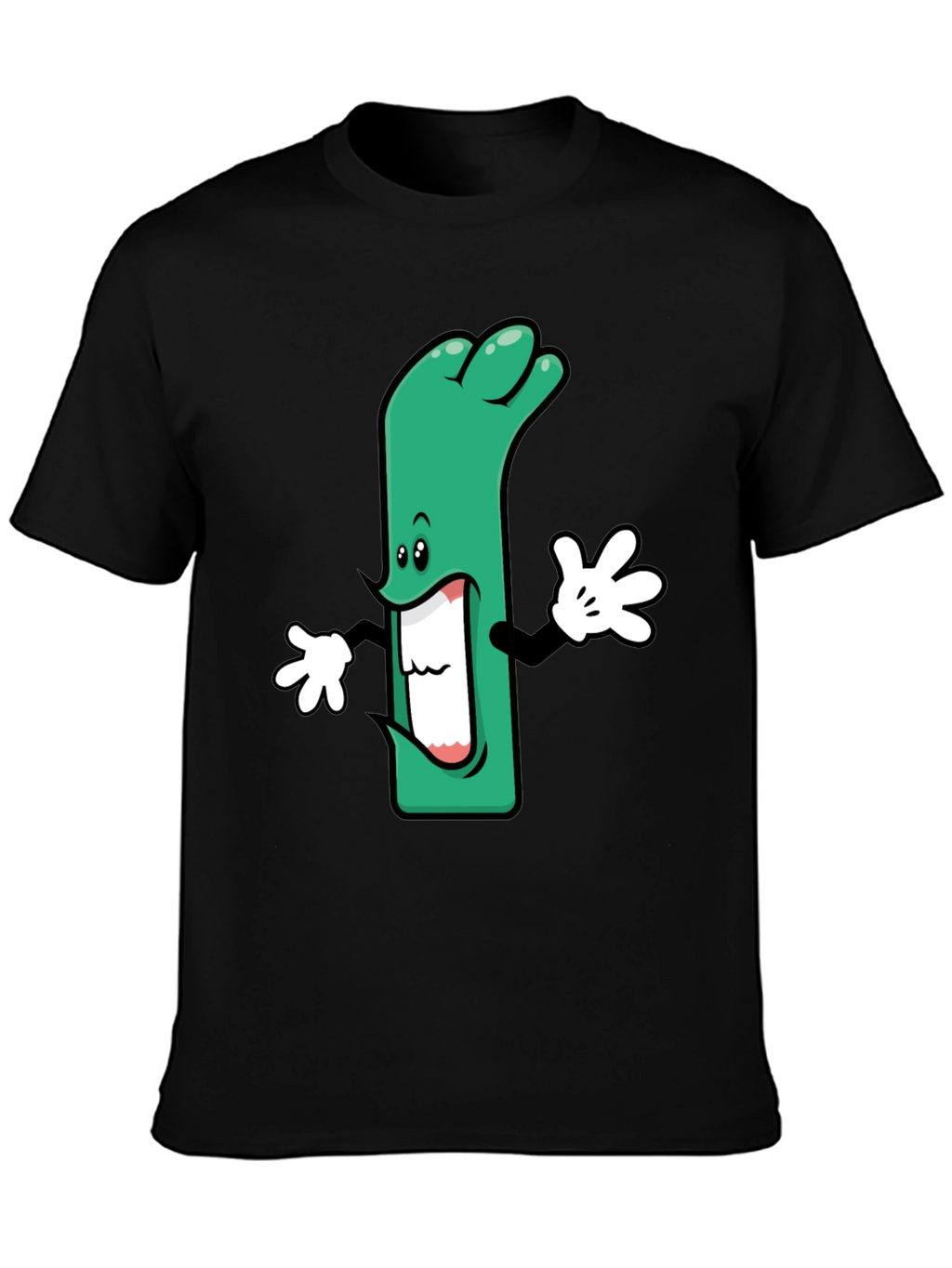 Cartoon Leek Graphic Black T-Shirt
