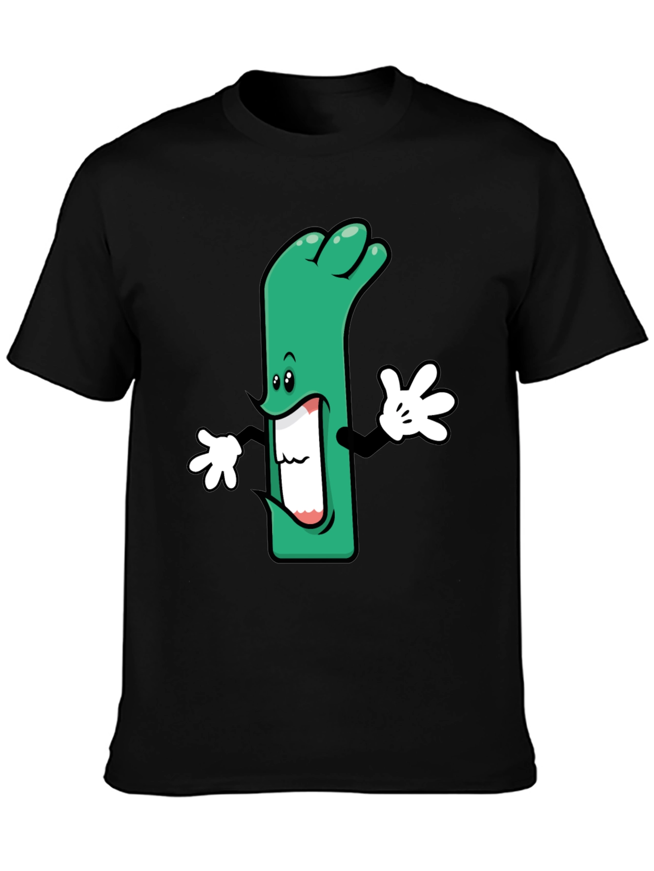 Cartoon Leek Graphic Black T-Shirt