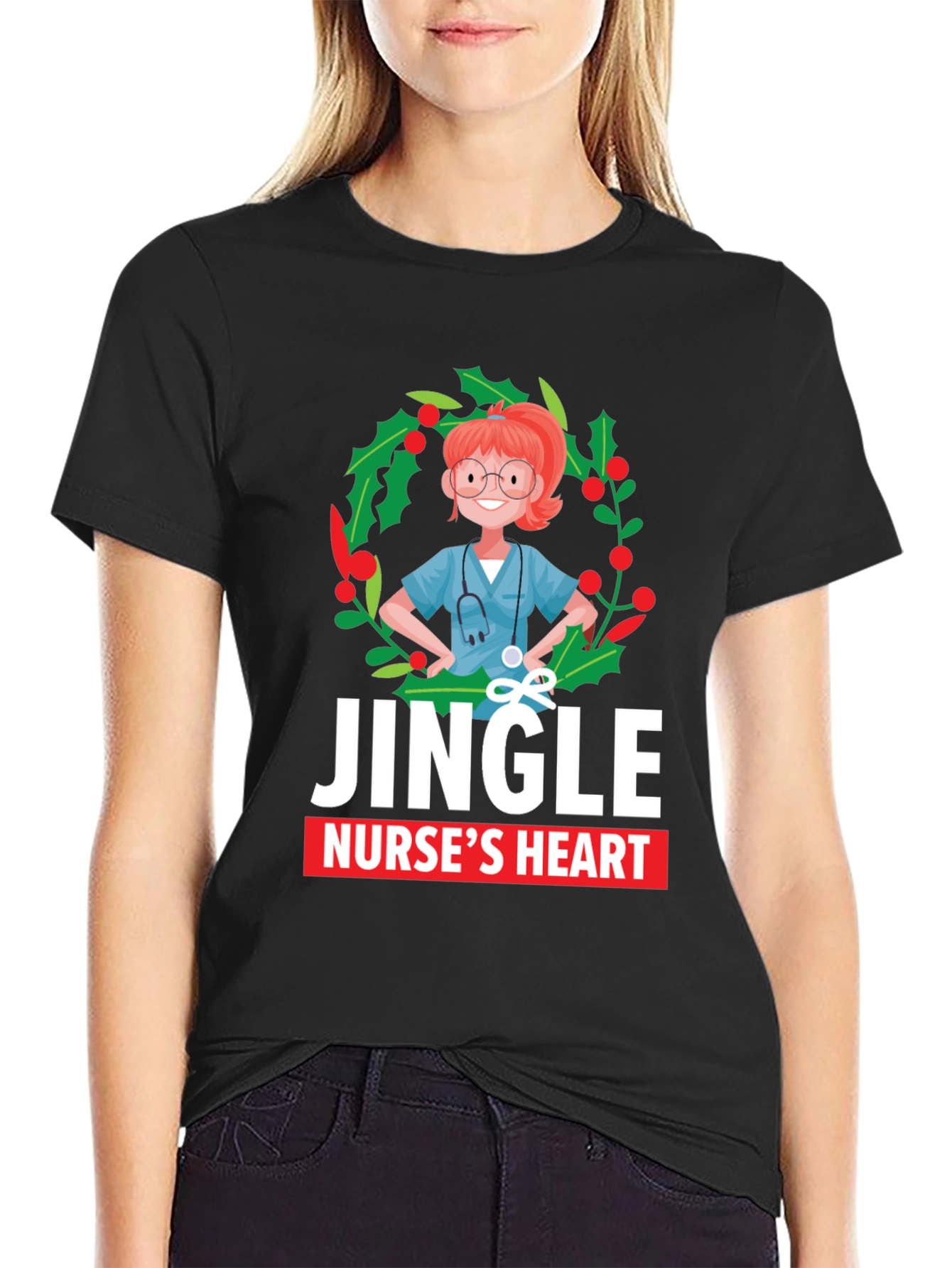 Jingle Nurses Heart Christmas T-Shirt