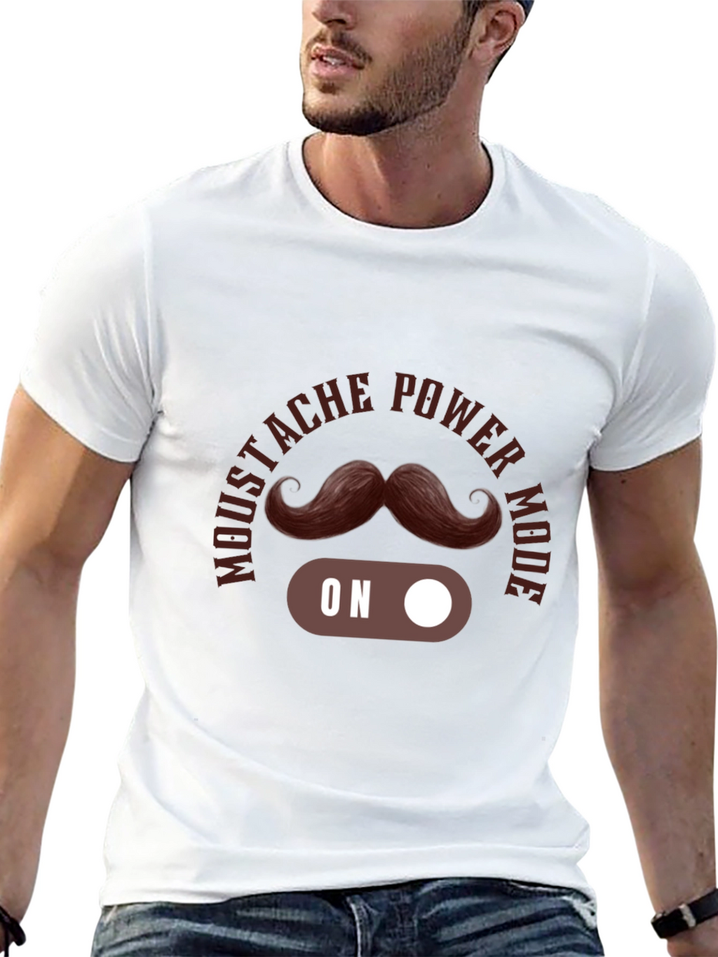 Mustache Power Mode On Black T-Shirt
