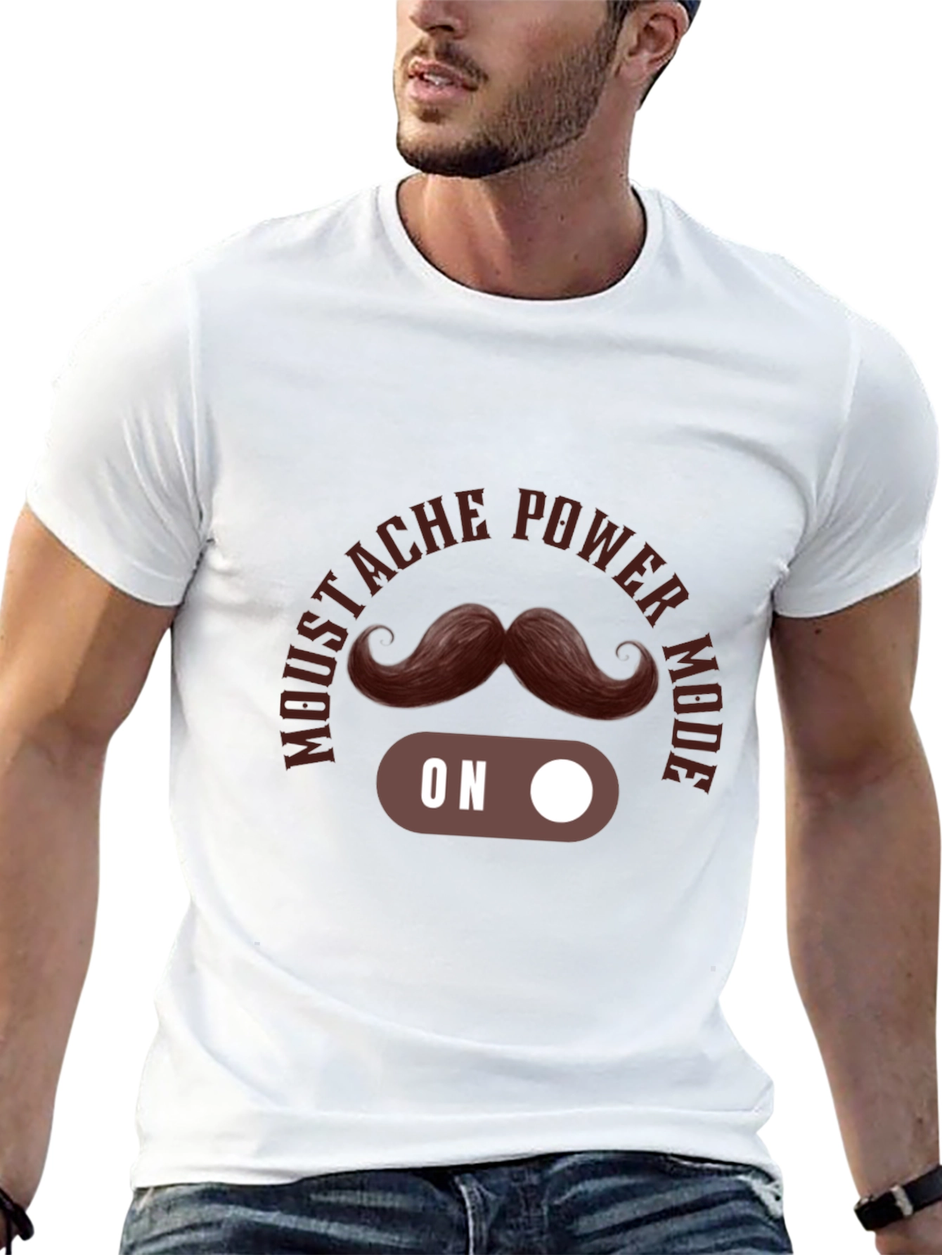 Mustache Power Mode On Black T-Shirt