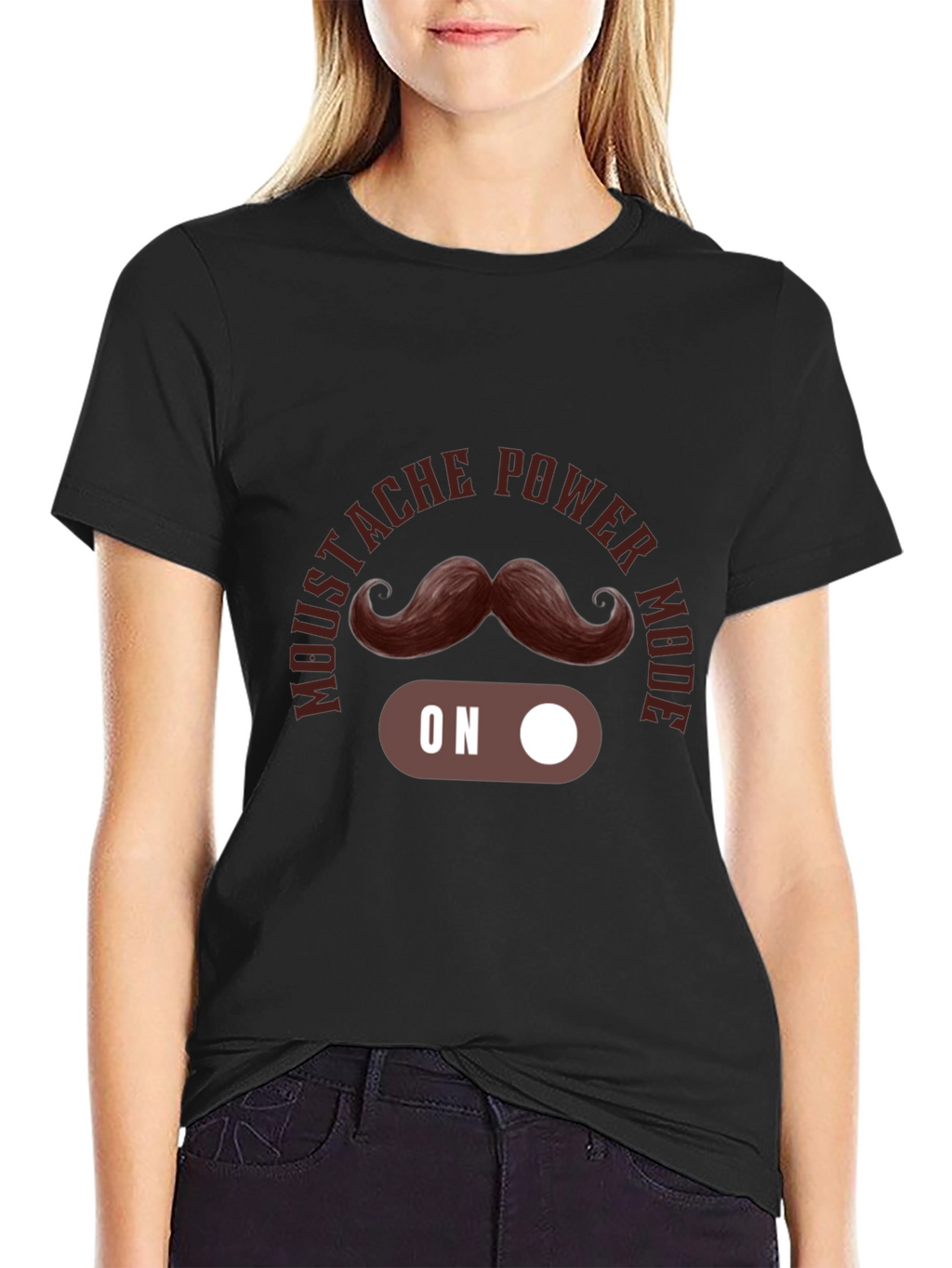Mustache Power Mode On Black T-Shirt