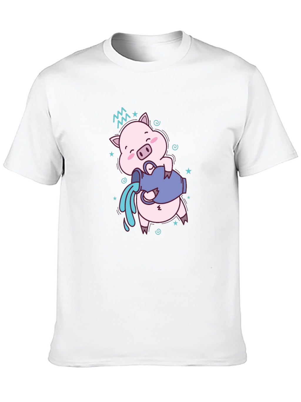 Aquarius Zodiac Pig Graphic Tee - Black Cotton