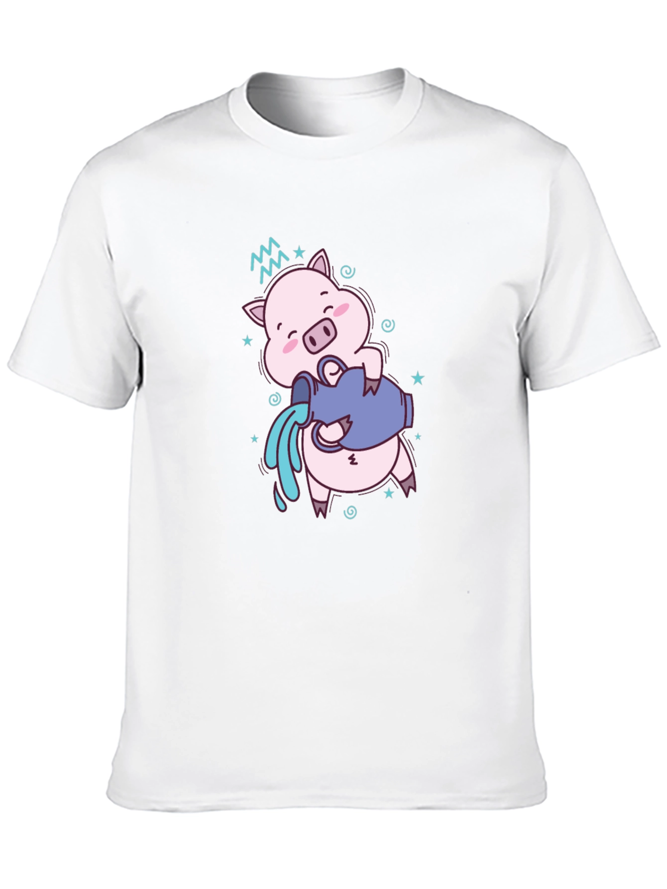 Aquarius Zodiac Pig Graphic Tee - Black Cotton
