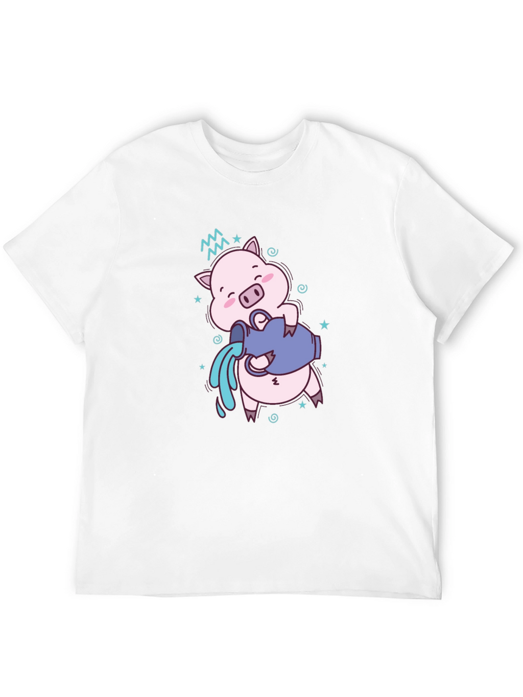 Aquarius Zodiac Pig Graphic Tee - Black Cotton