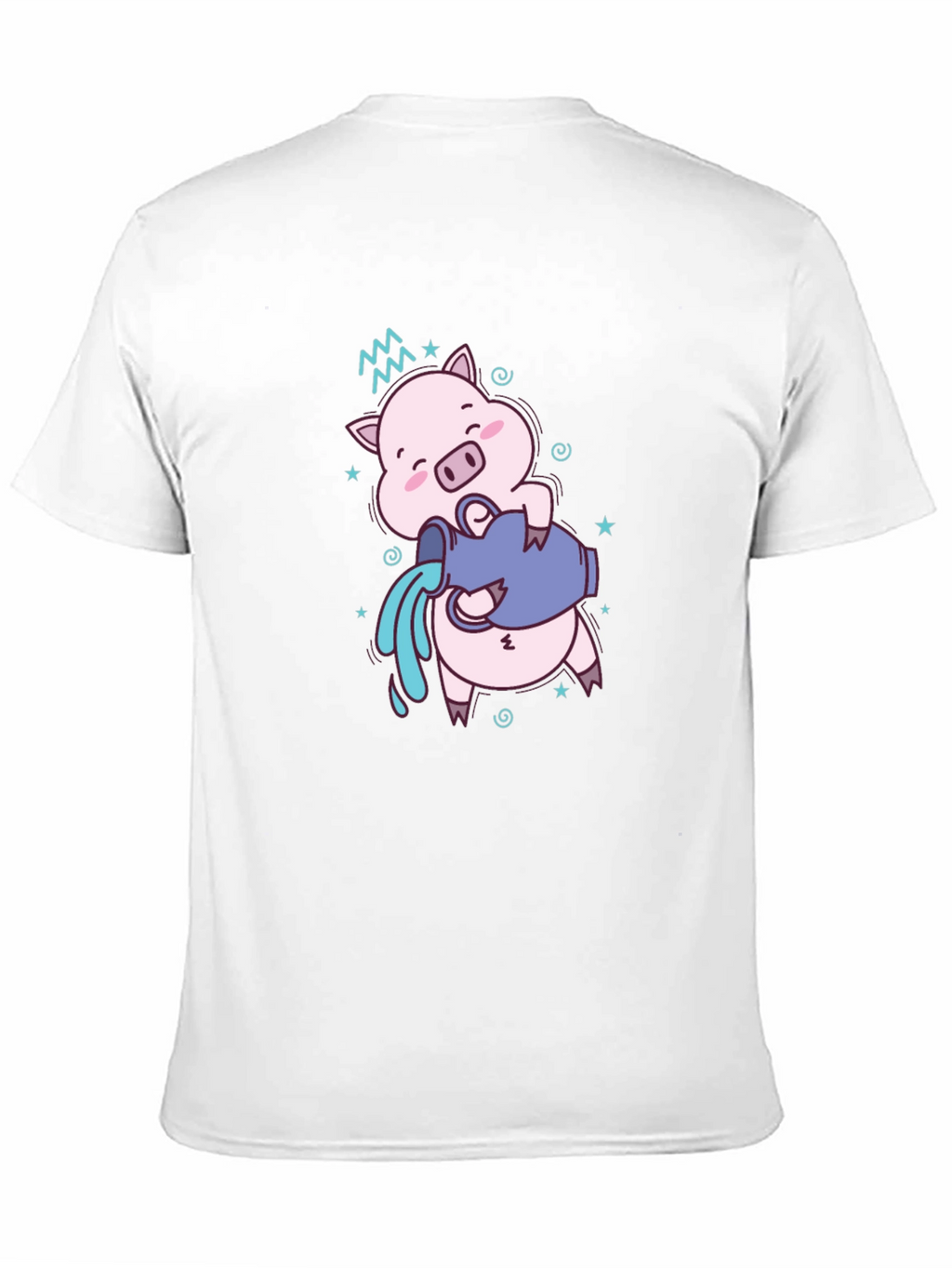 Aquarius Zodiac Pig Graphic Tee - Black Cotton