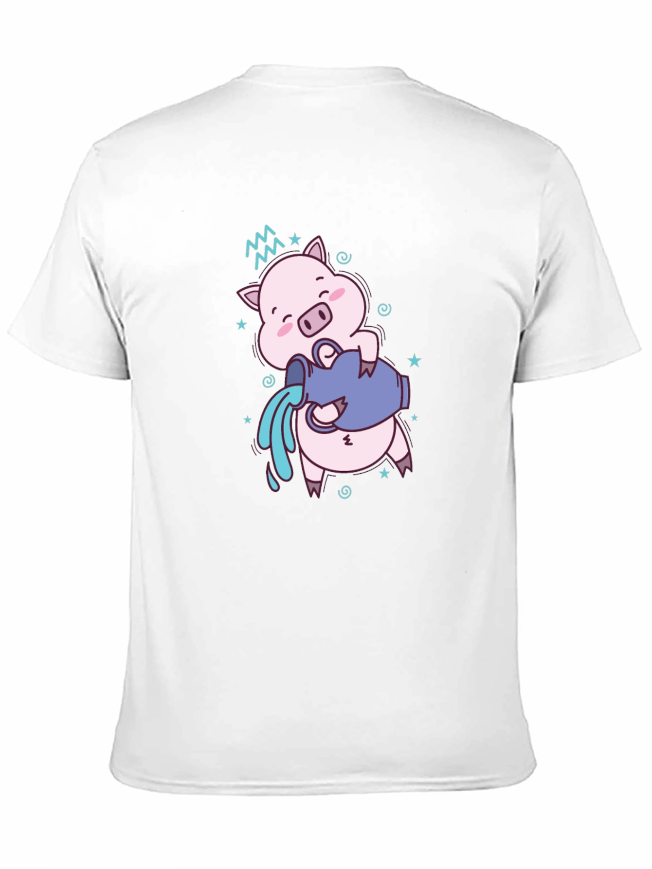 Aquarius Zodiac Pig Graphic Tee - Black Cotton