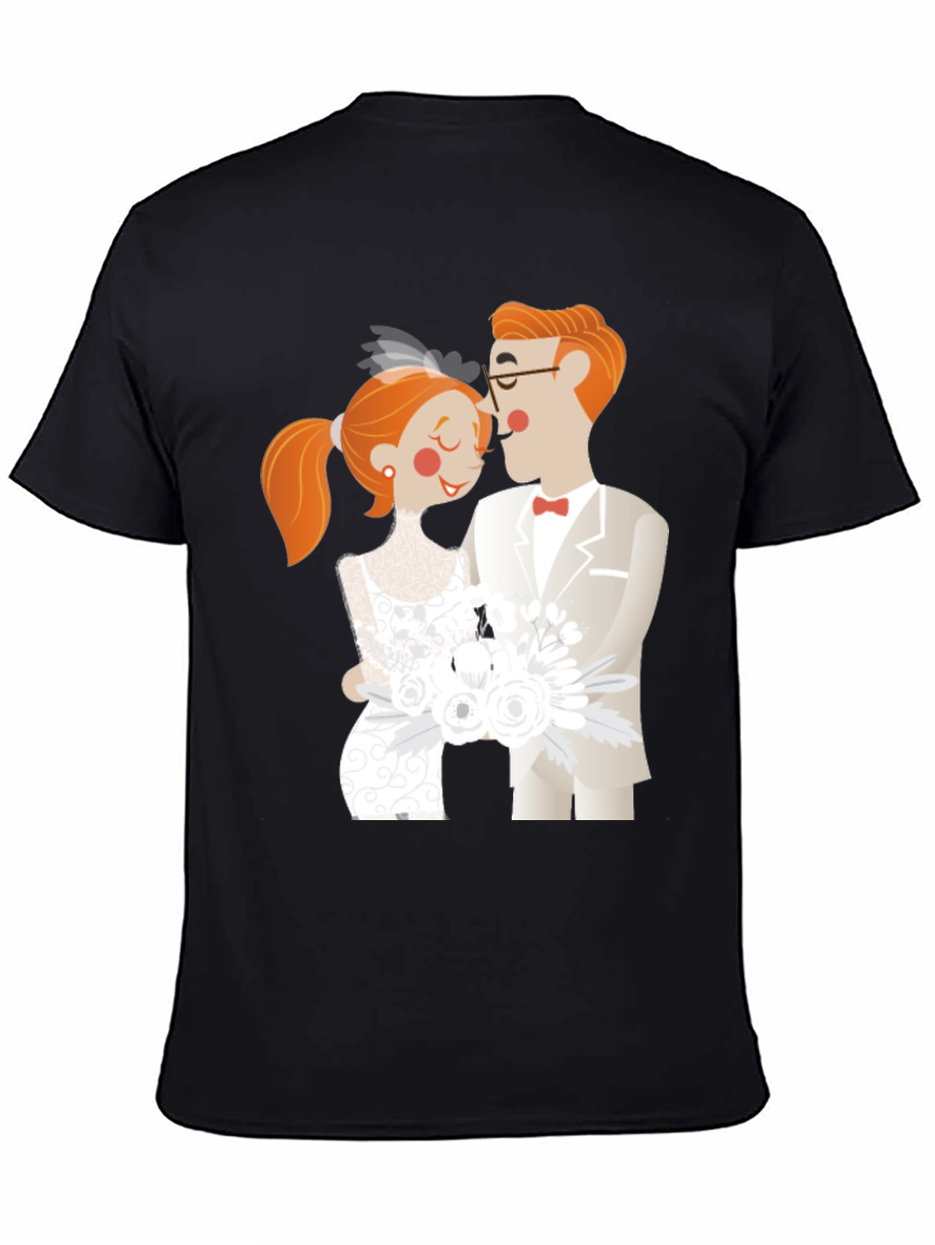 Cartoon Wedding Couple Black T-Shirt