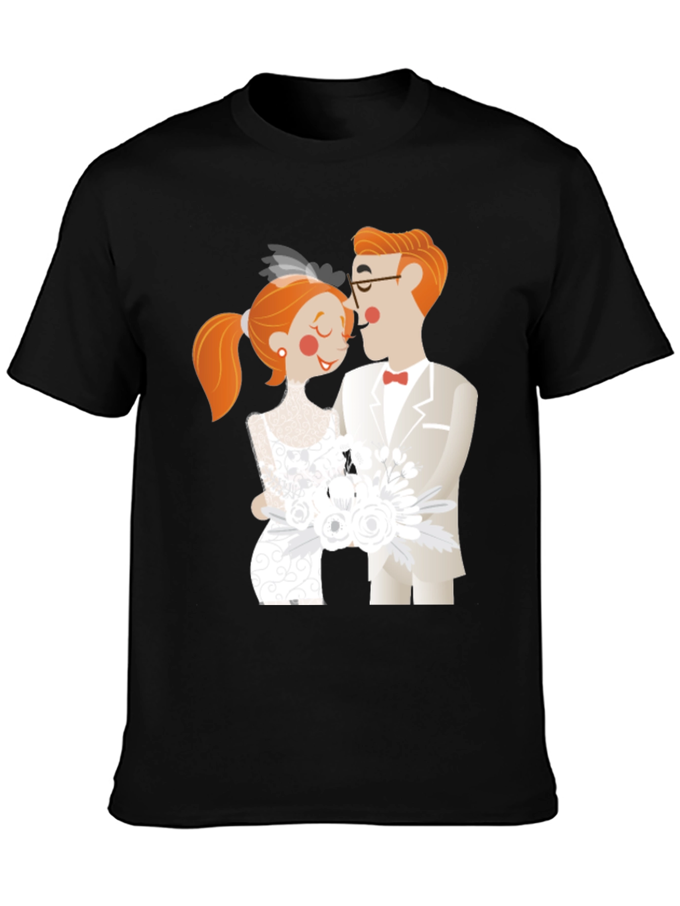 Cartoon Wedding Couple Black T-Shirt