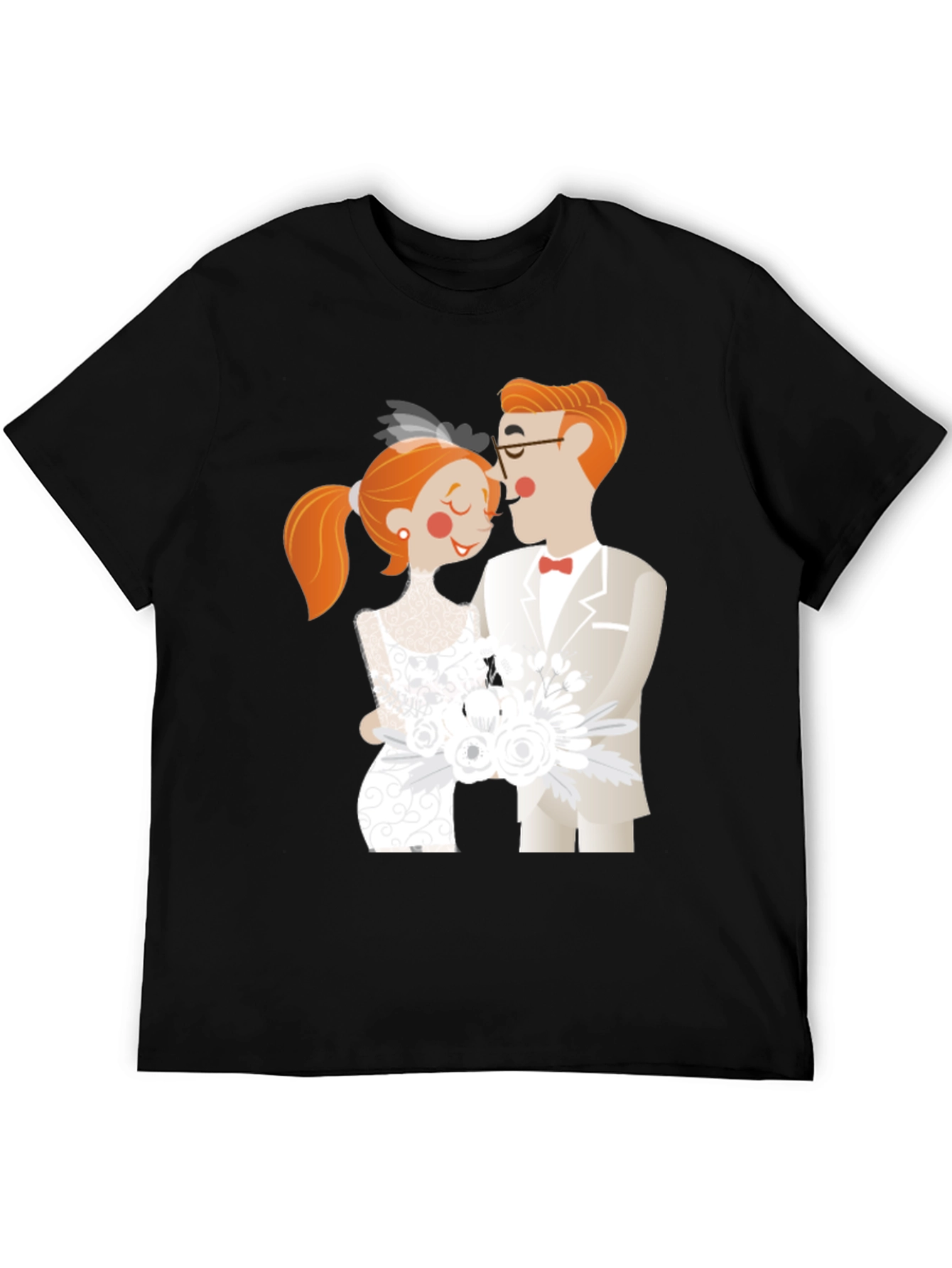 Cartoon Wedding Couple Black T-Shirt