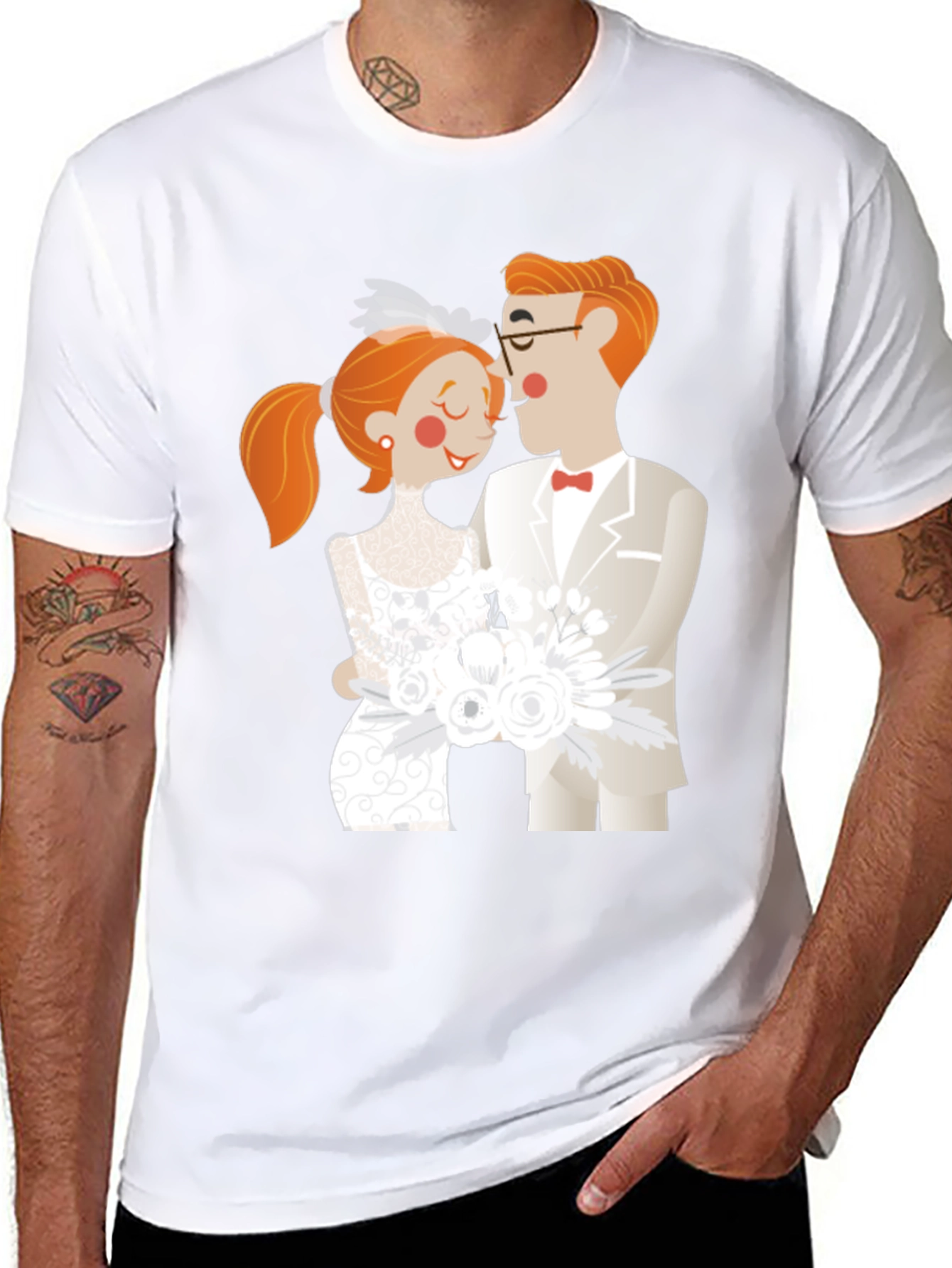Cartoon Wedding Couple Black T-Shirt