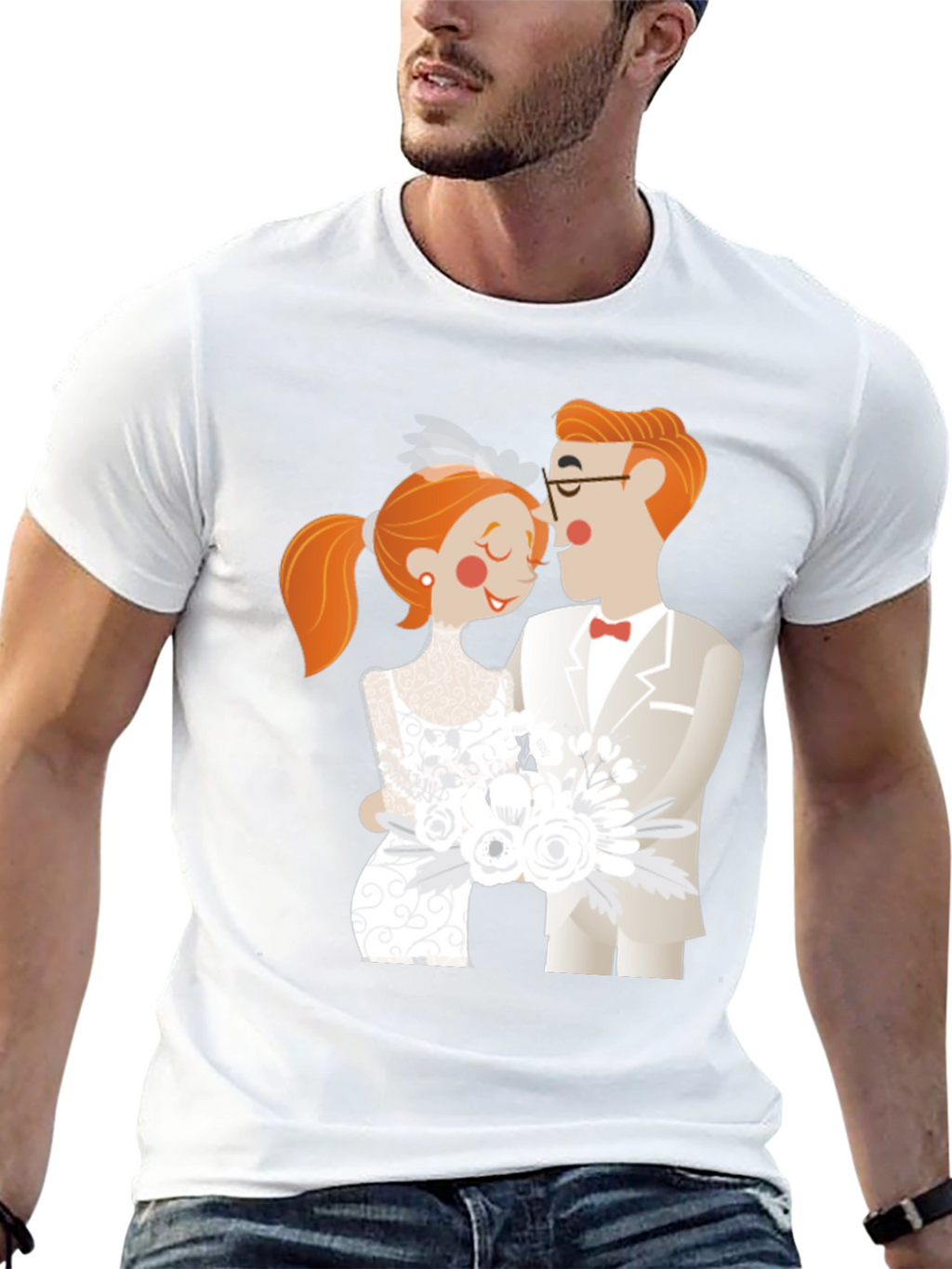 Cartoon Wedding Couple Black T-Shirt
