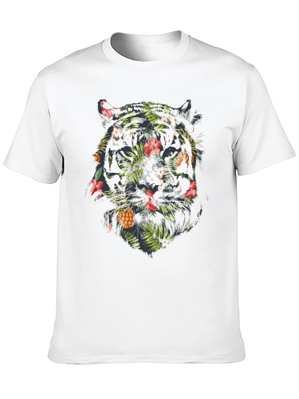 Tropical Tiger Graphic Tee - Black Cotton Blend Shirt