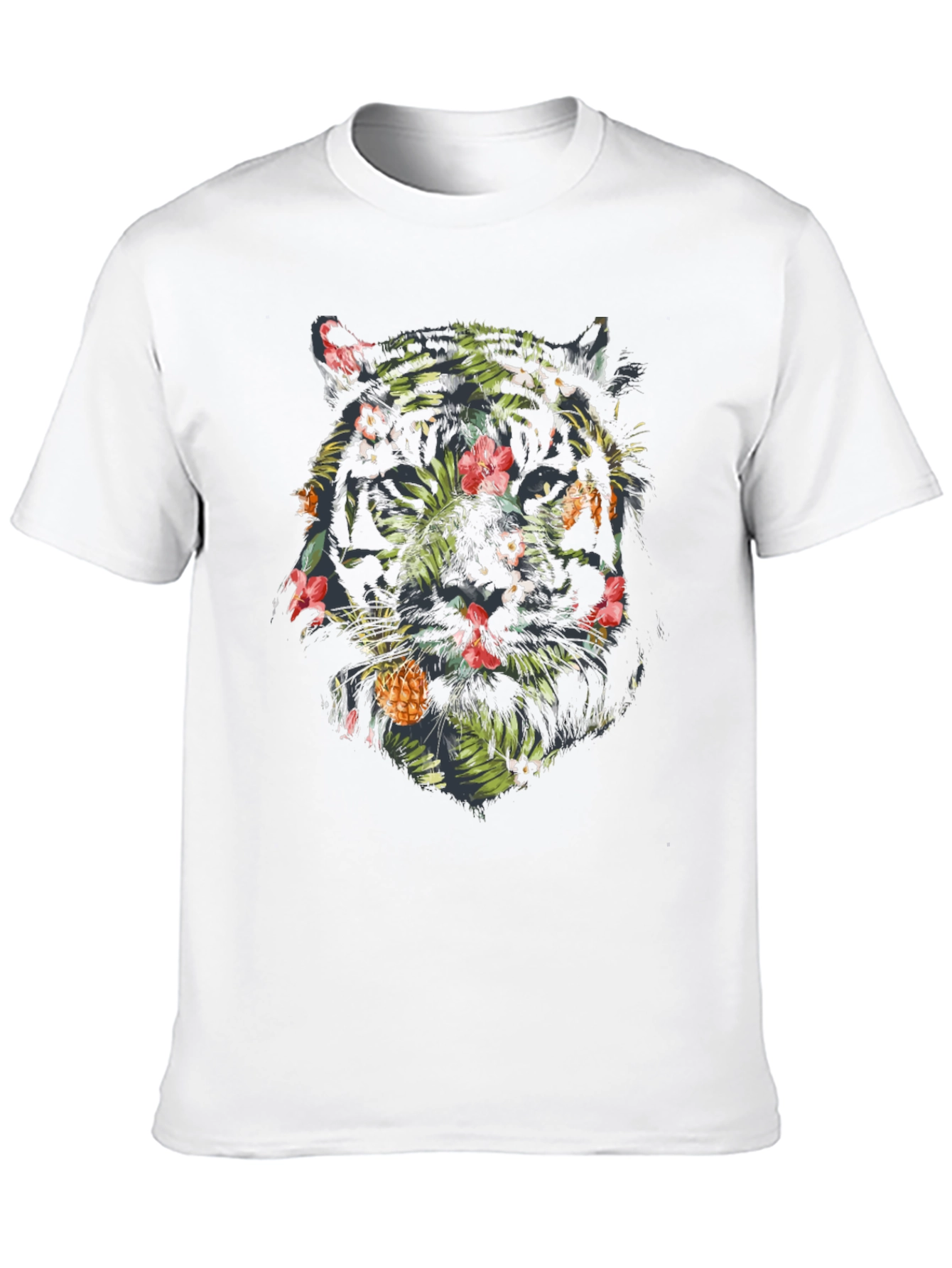 Tropical Tiger Graphic Tee - Black Cotton Blend Shirt