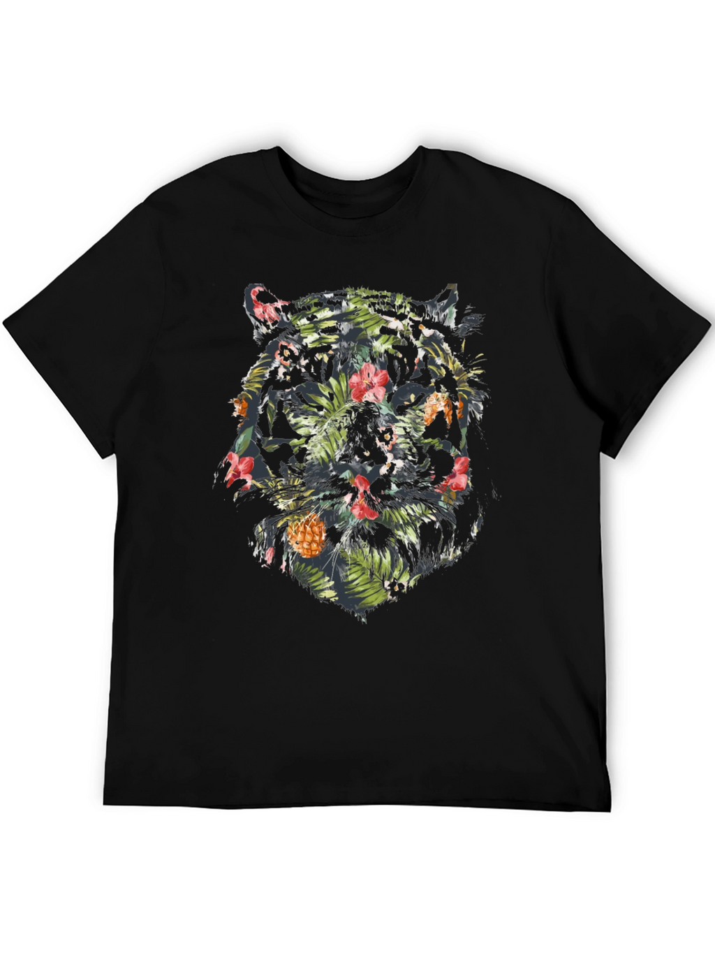 Tropical Tiger Graphic Tee - Black Cotton Blend Shirt