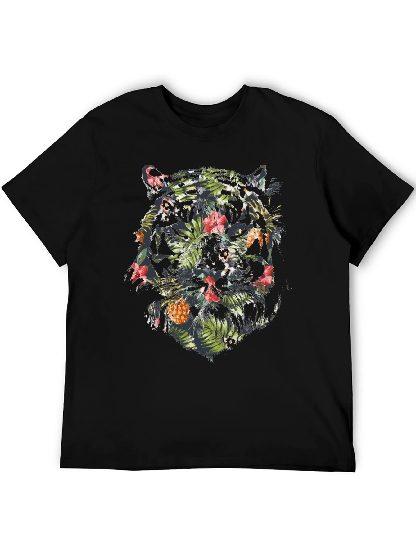 Tropical Tiger Graphic Tee - Black Cotton Blend Shirt