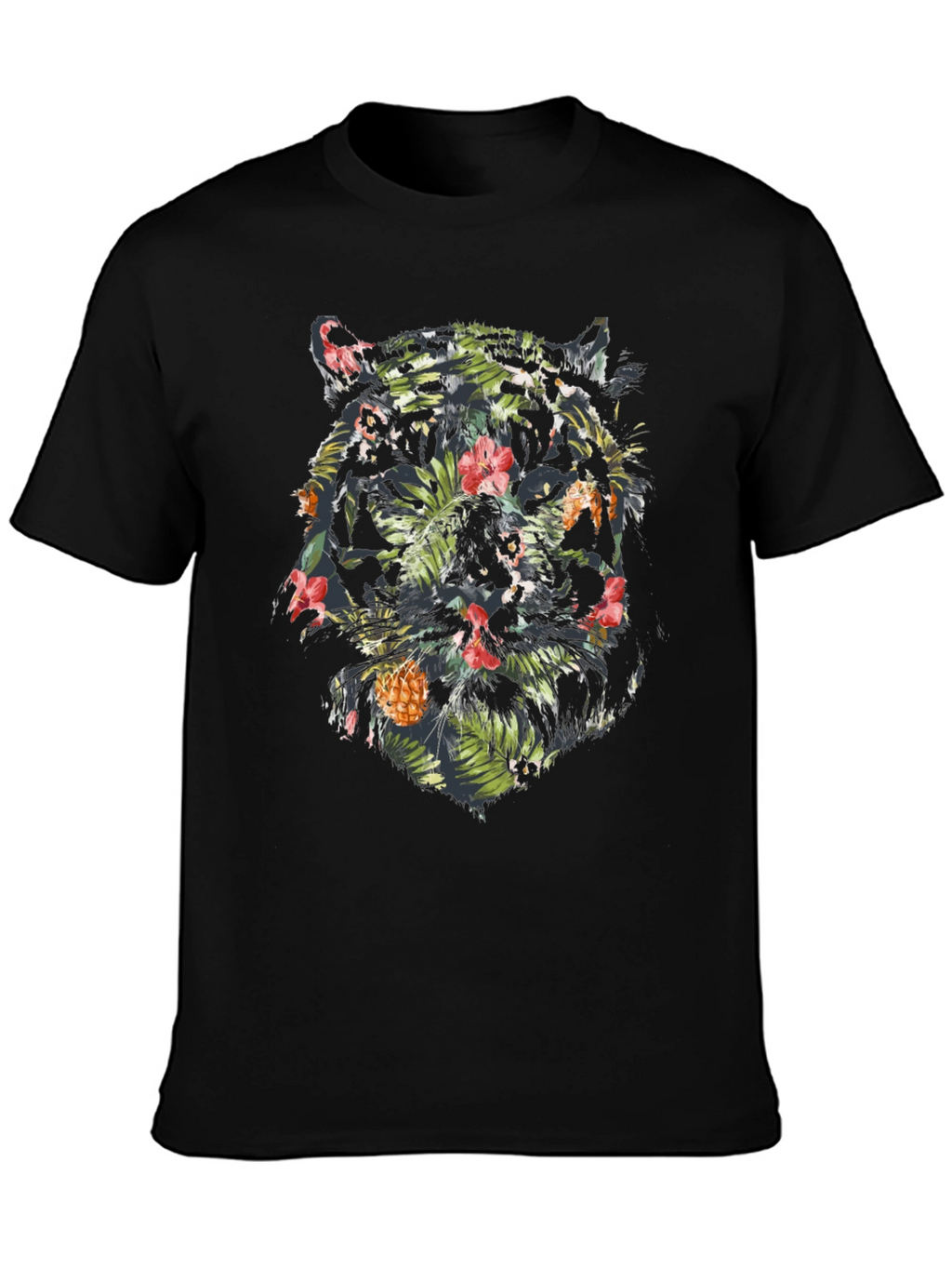 Tropical Tiger Graphic Tee - Black Cotton Blend Shirt