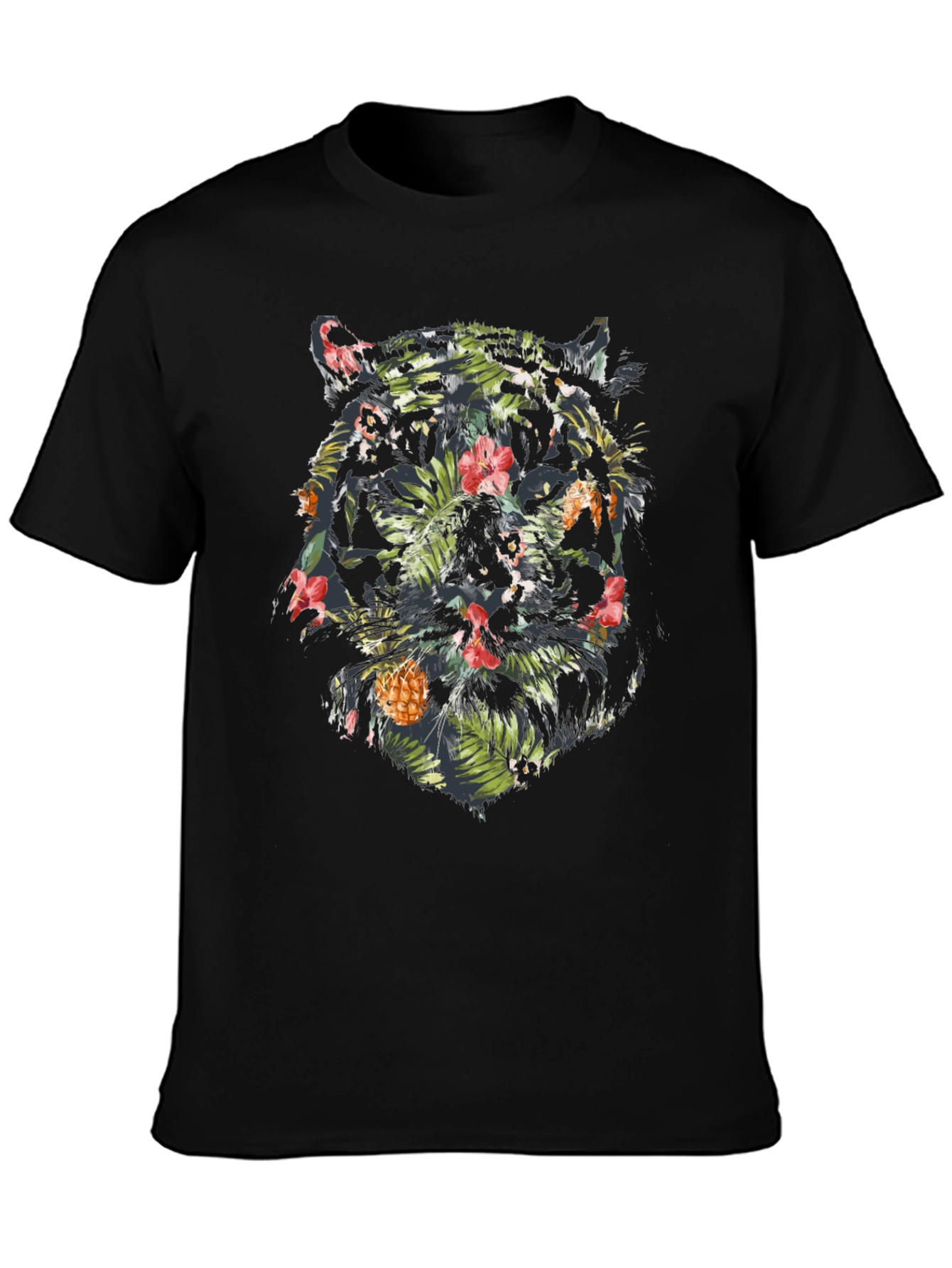 Tropical Tiger Graphic Tee - Black Cotton Blend Shirt