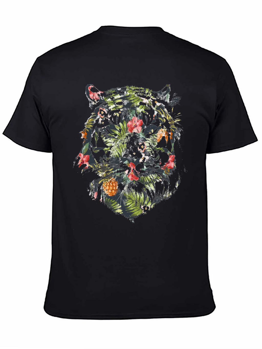 Tropical Tiger Graphic Tee - Black Cotton Blend Shirt
