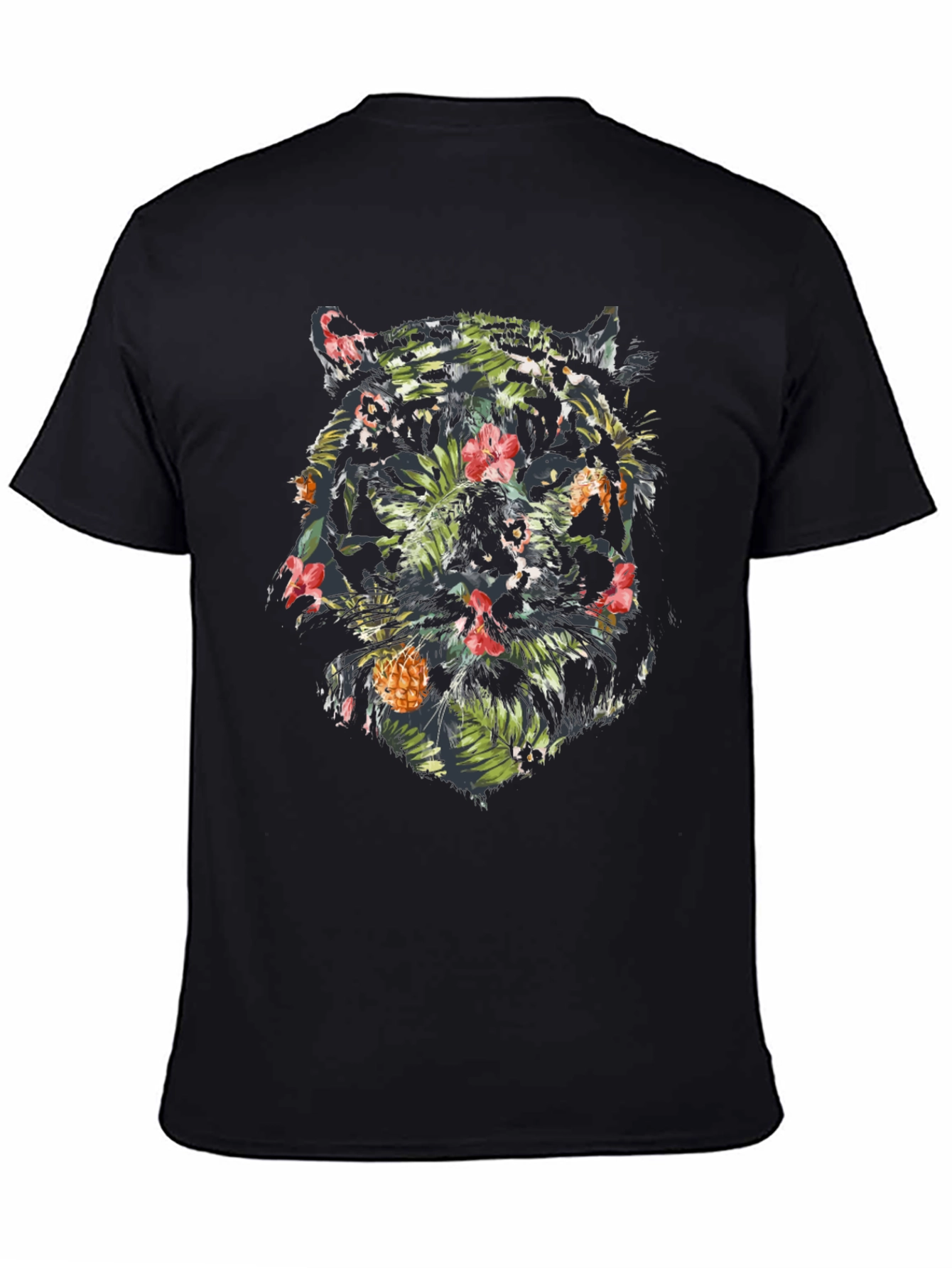 Tropical Tiger Graphic Tee - Black Cotton Blend Shirt